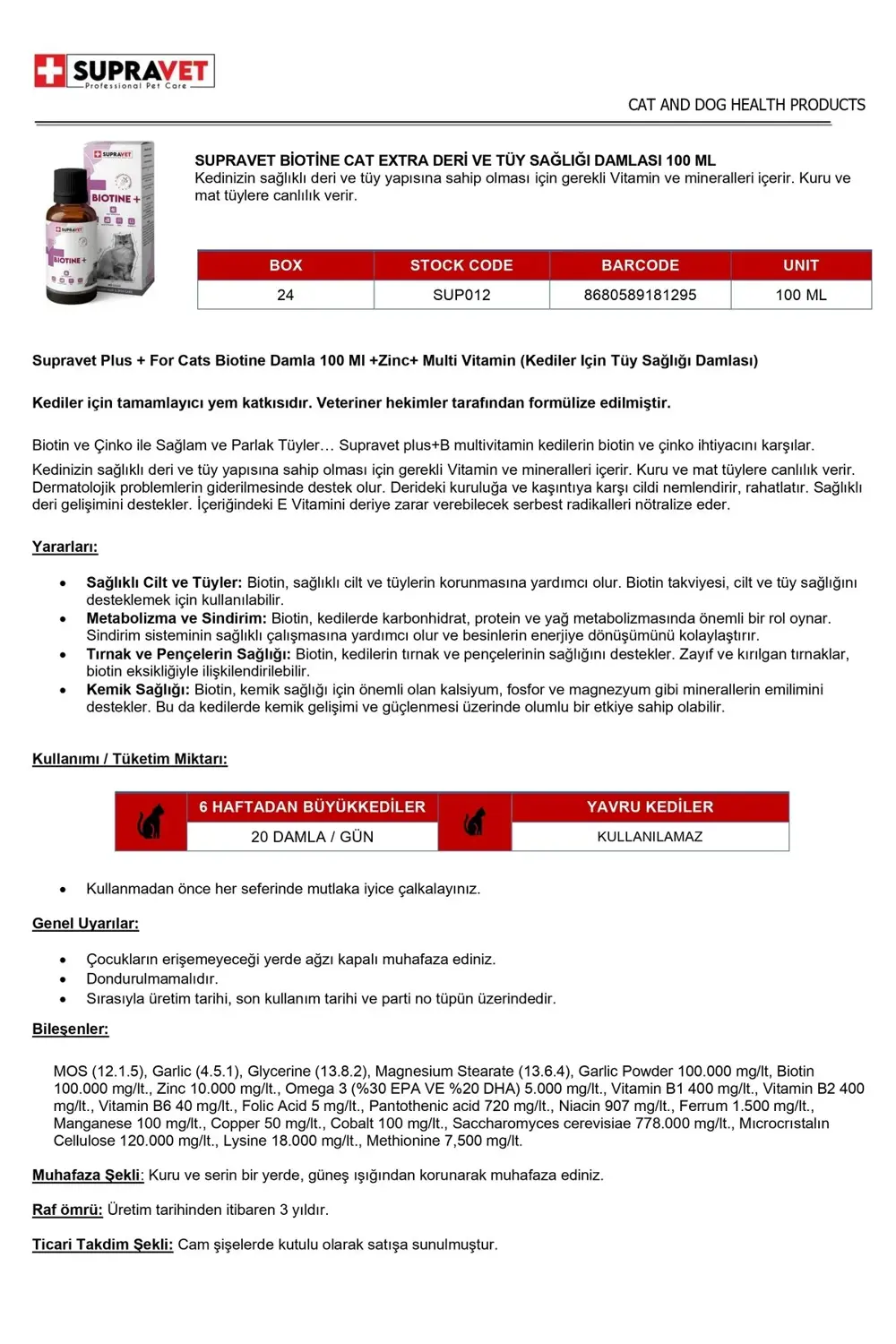 Supravet Kedi Tüy Döküm Önleyici Malt Macunu 100 Gr Biotine Tüy Dökülmesi