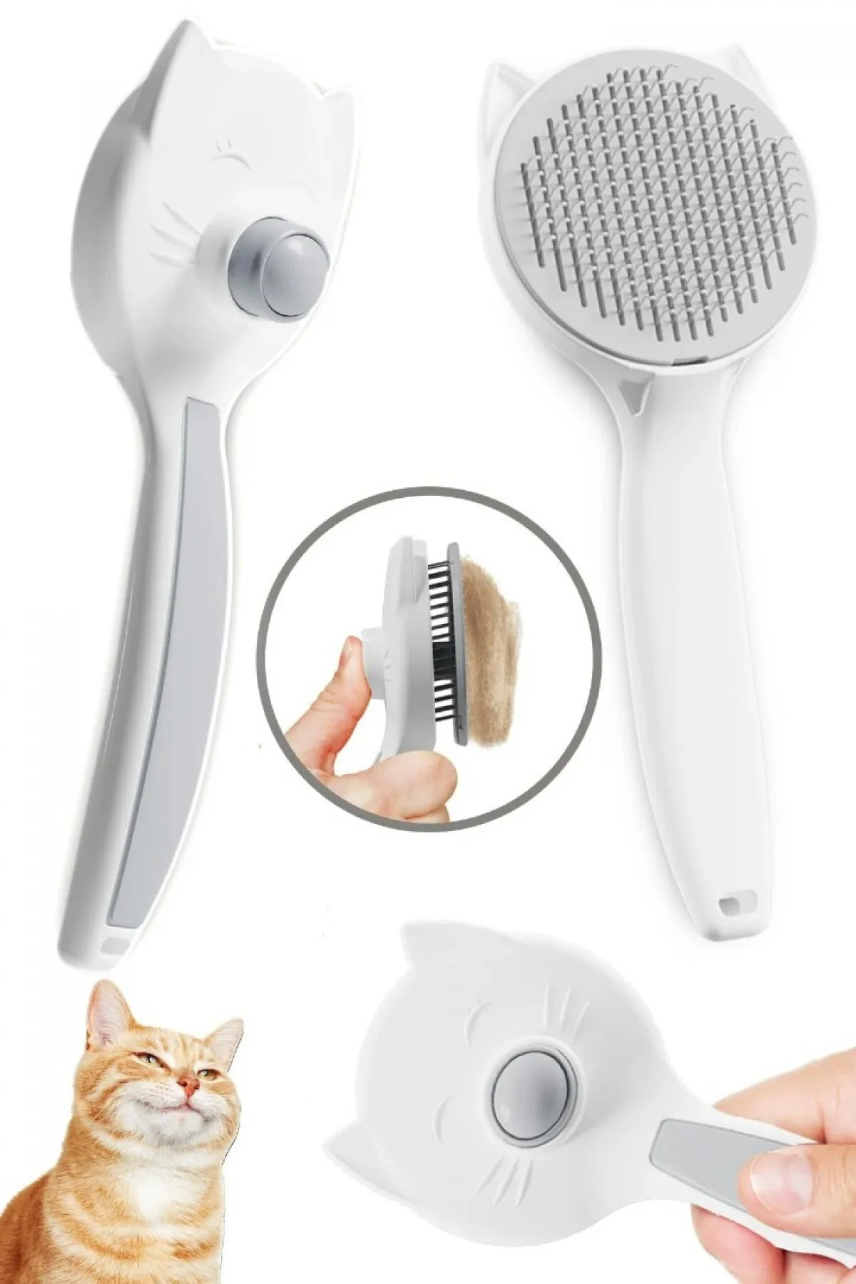 Kedi Tüy Toplama Tarağı Tek Tuşla Temizlenen Pratik Pet Tarak Erg