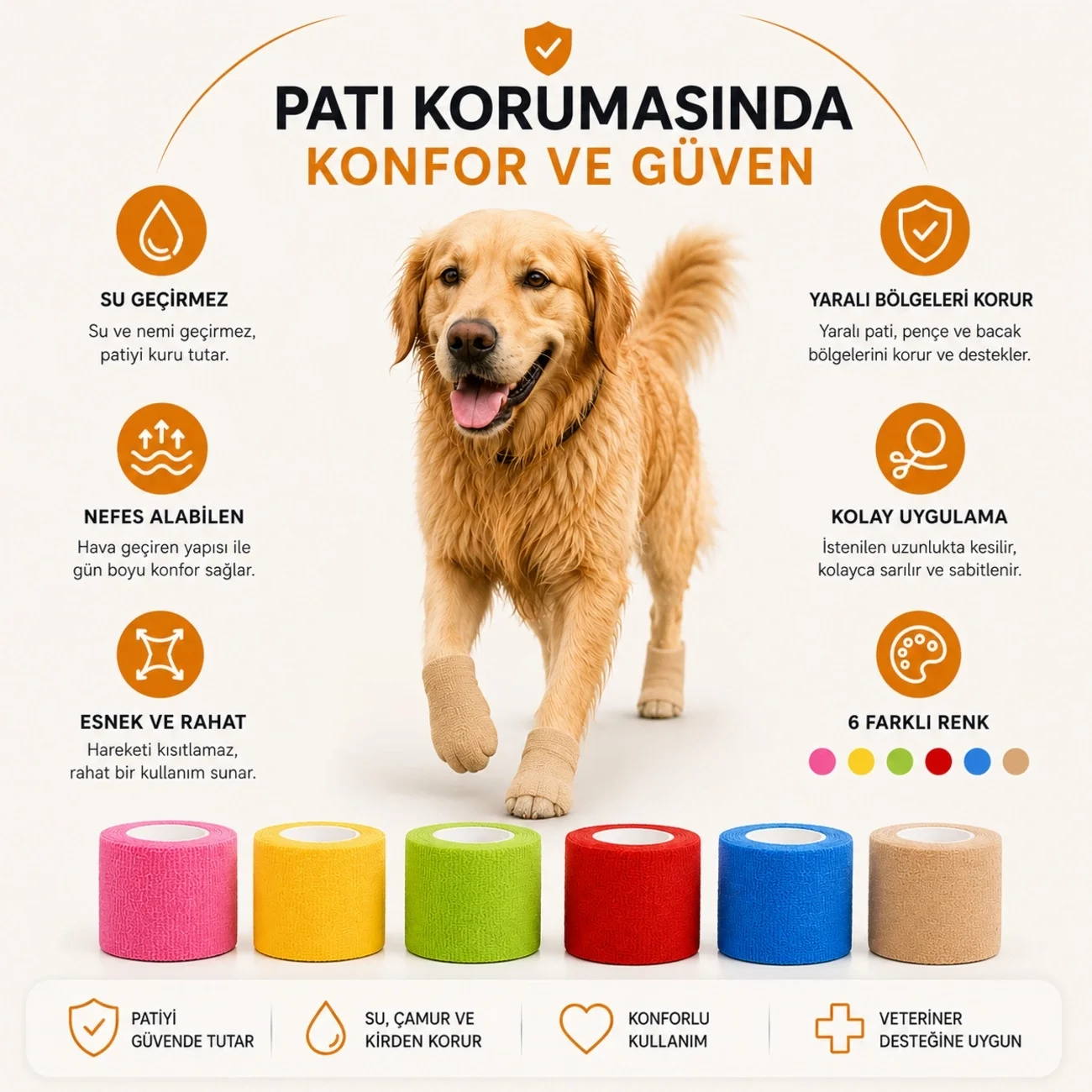 Kedi ve Köpek Pati Bandajı - Su Geçirmez - Kendinden Yapışkanlı - 6 Renk Fiyatı, Yorumları ve Özellikleri