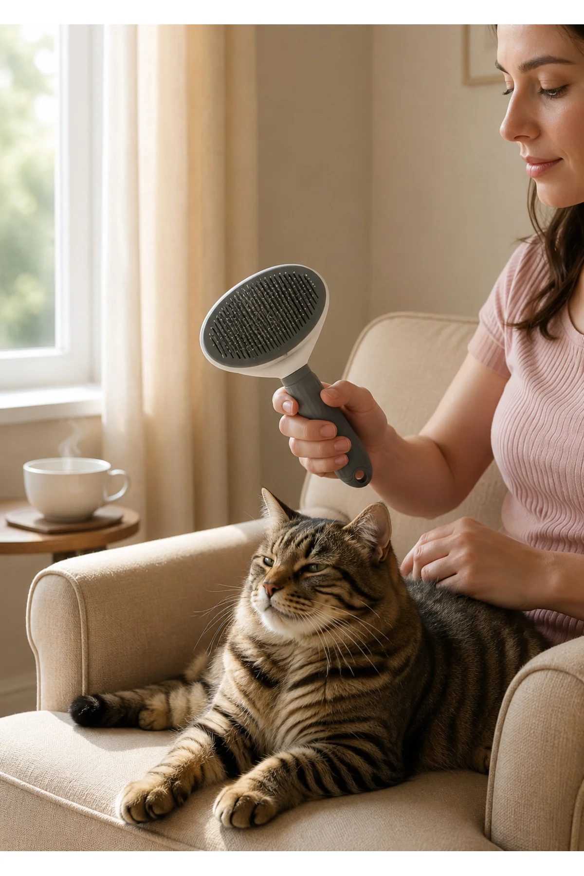 Kedi ve Köpek Tüy Toplama Tarağı, Kendini Temizleyen Evcil Hayvan Fırçası, Yumuşak Uçlu Tüy Açıcı Bakım Tarağı, Kedi Köpek Tüy Temizleme ve Masaj Fırç