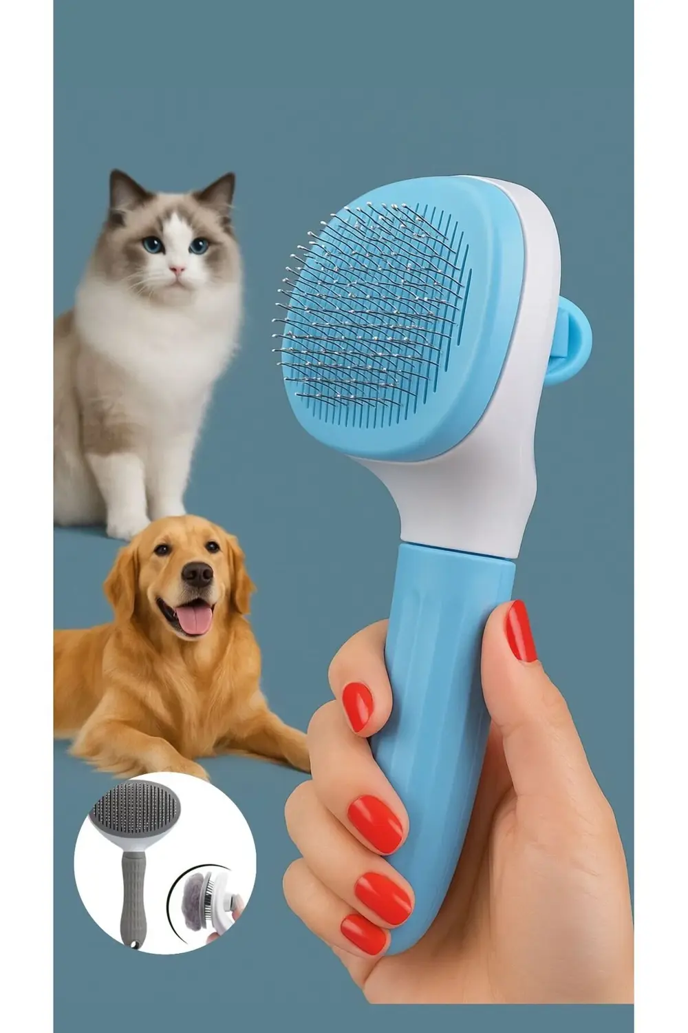 Kedi ve Köpek Tüy Toplayıcı Tarak – Kendini Temizleyen Otomatik D