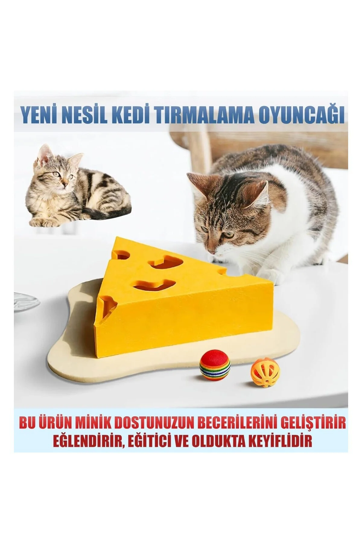 Kedi Zeka Geliştirici Oyuncak, Peynir Dilimi Tasarımlı, Eğlenceli