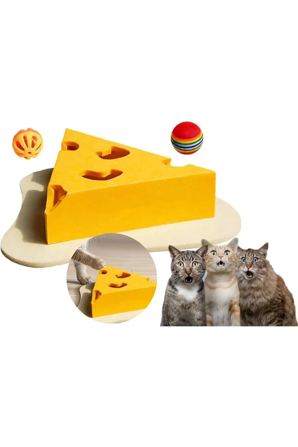 Kedi Zeka Geliştirici Oyuncak, Peynir Dilimi Tasarımlı, Eğlenceli