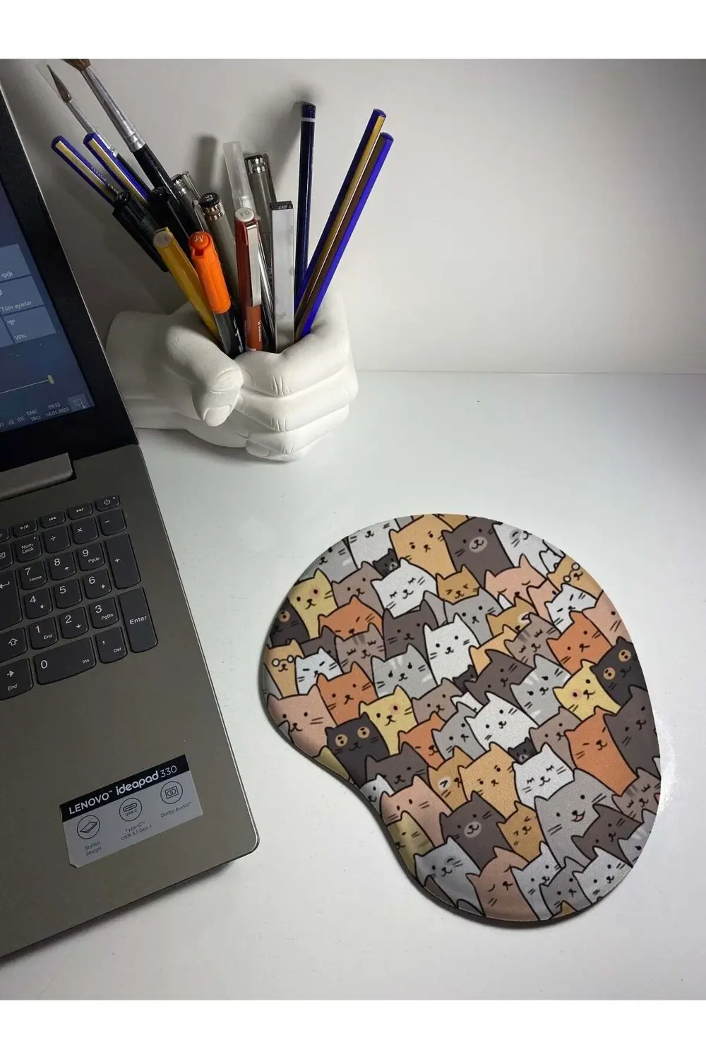 Kediler Desenli Bilek Destekli Mouse Pad