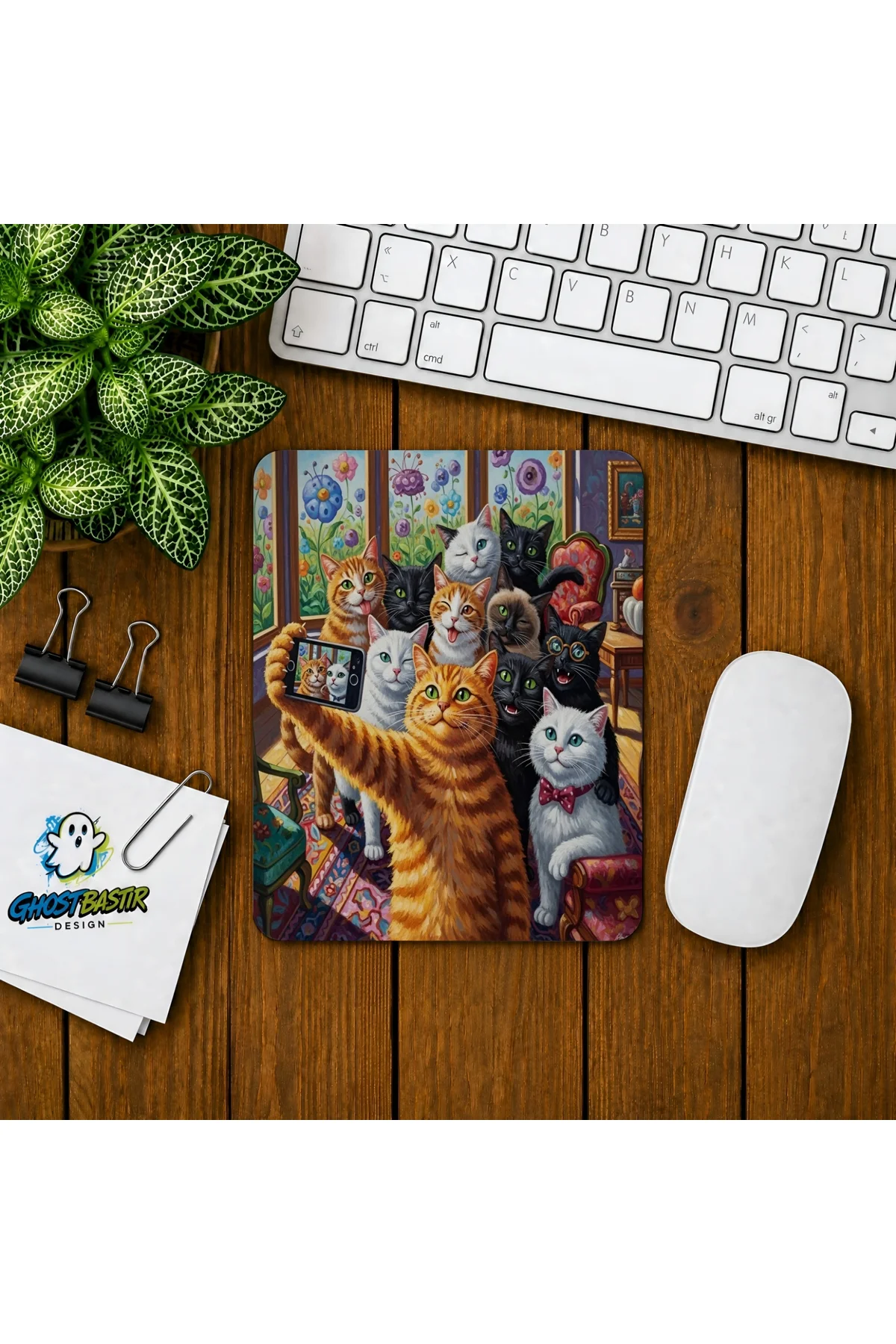 Kedilerin Selfiesi Baskılı Oyuncu Mousepad 0122