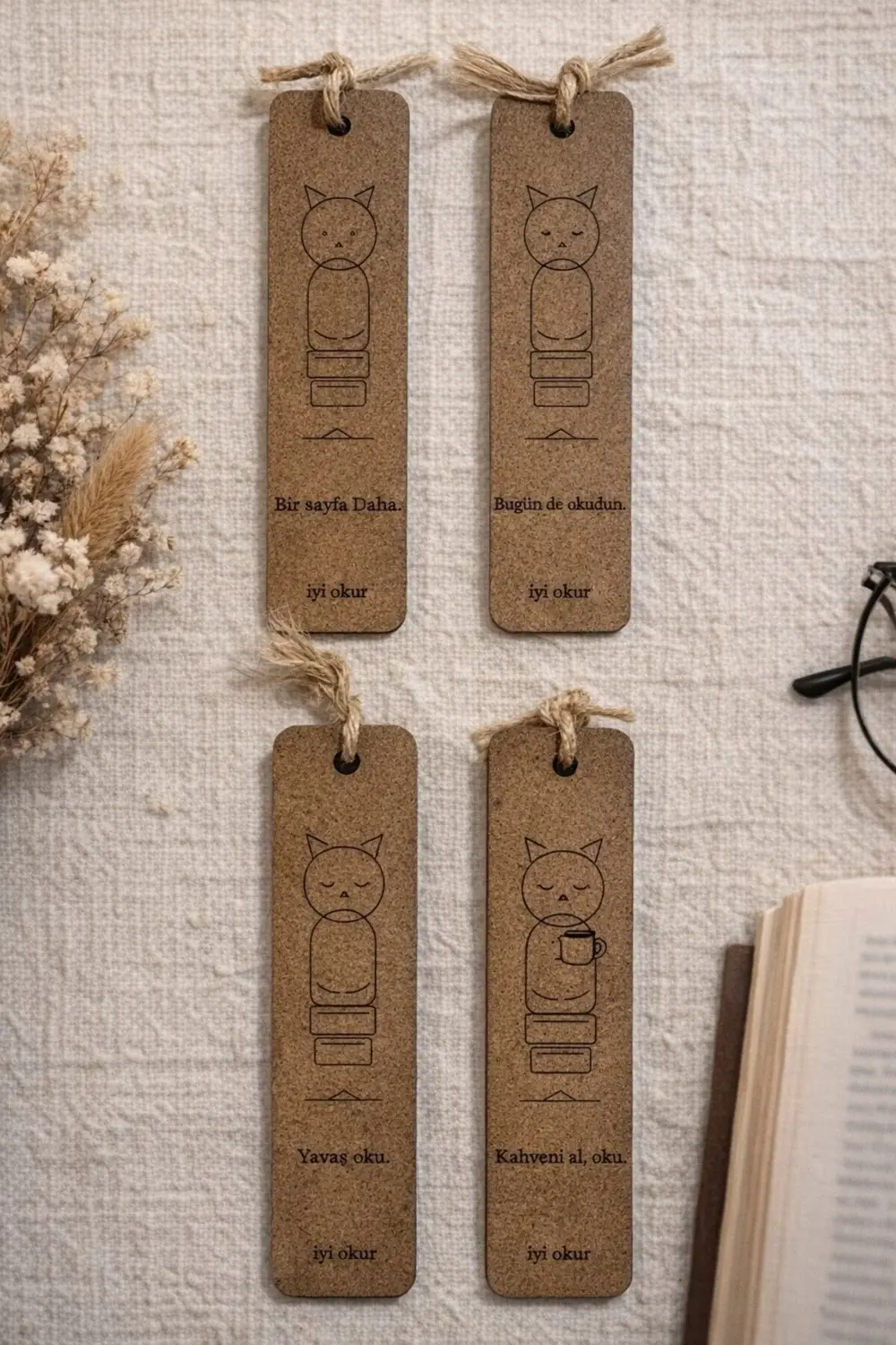 Kedili Ahşap Ayraç Seti ( 4 AYRAÇ )