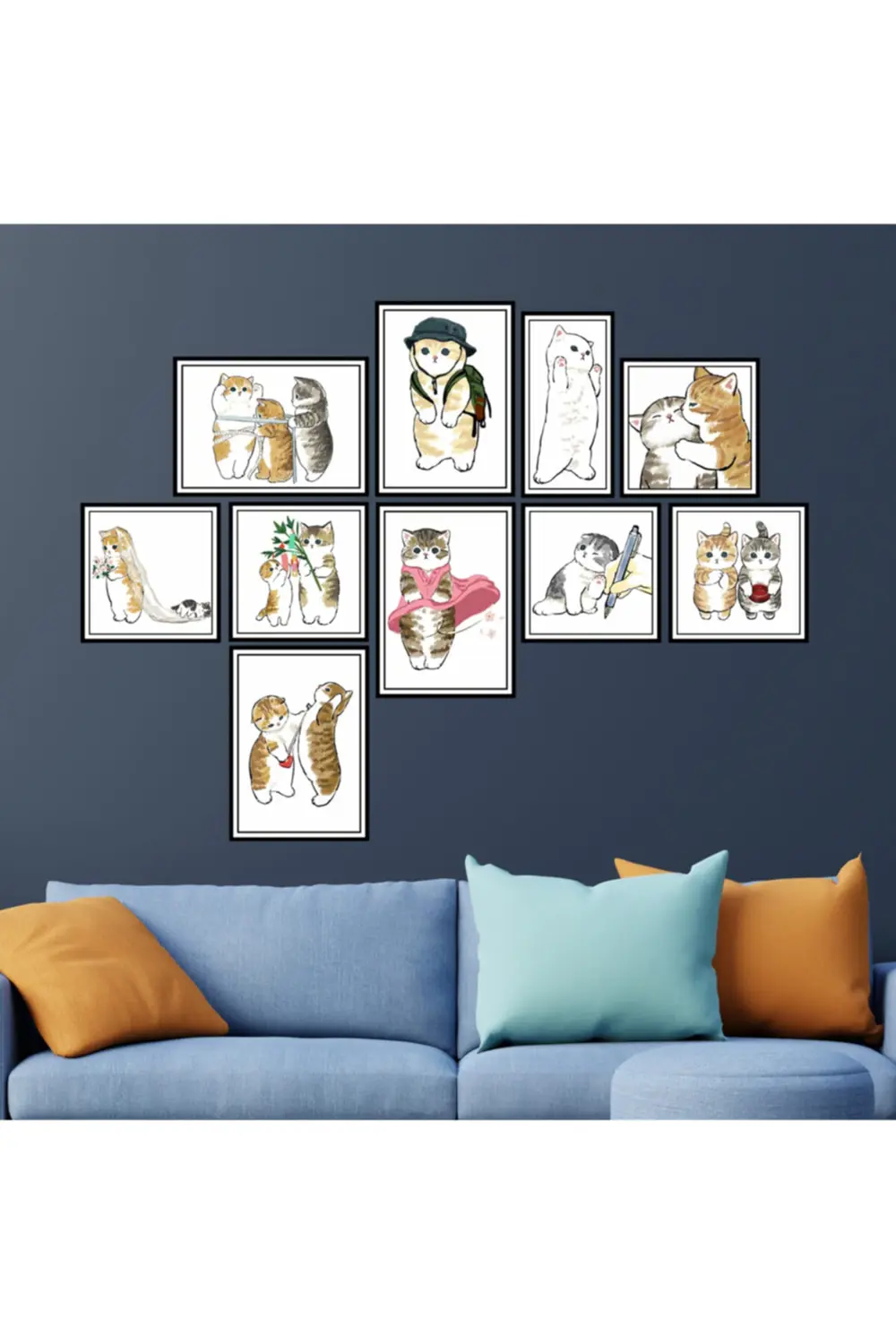 Kedili Ahşap Duvar Posterleri - 10 Parça Haylaz Kedi Set Poster