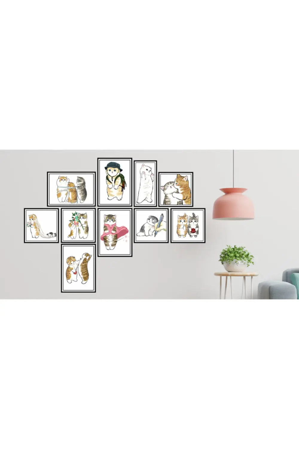 Kedili Ahşap Duvar Posterleri - 10 Parça Haylaz Kedi Set Poster