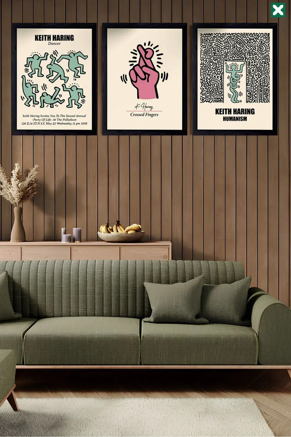 Keith Haring Dekorize 3'lü Set, Çerçeve Görünümlü Modern Mdf Tabl
