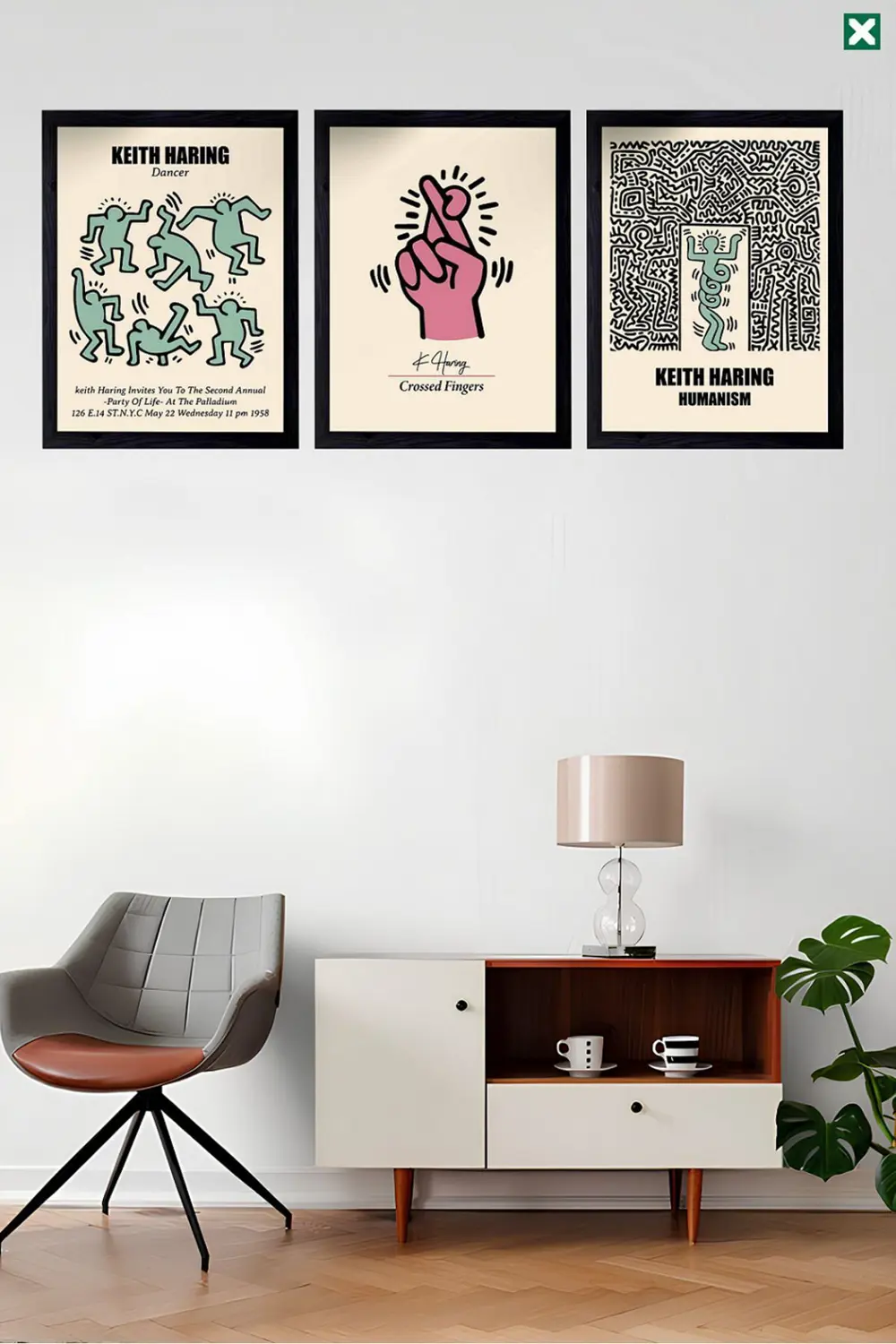 Keith Haring Dekorize 3'lü Set, Çerçeve Görünümlü Modern Mdf Tabl