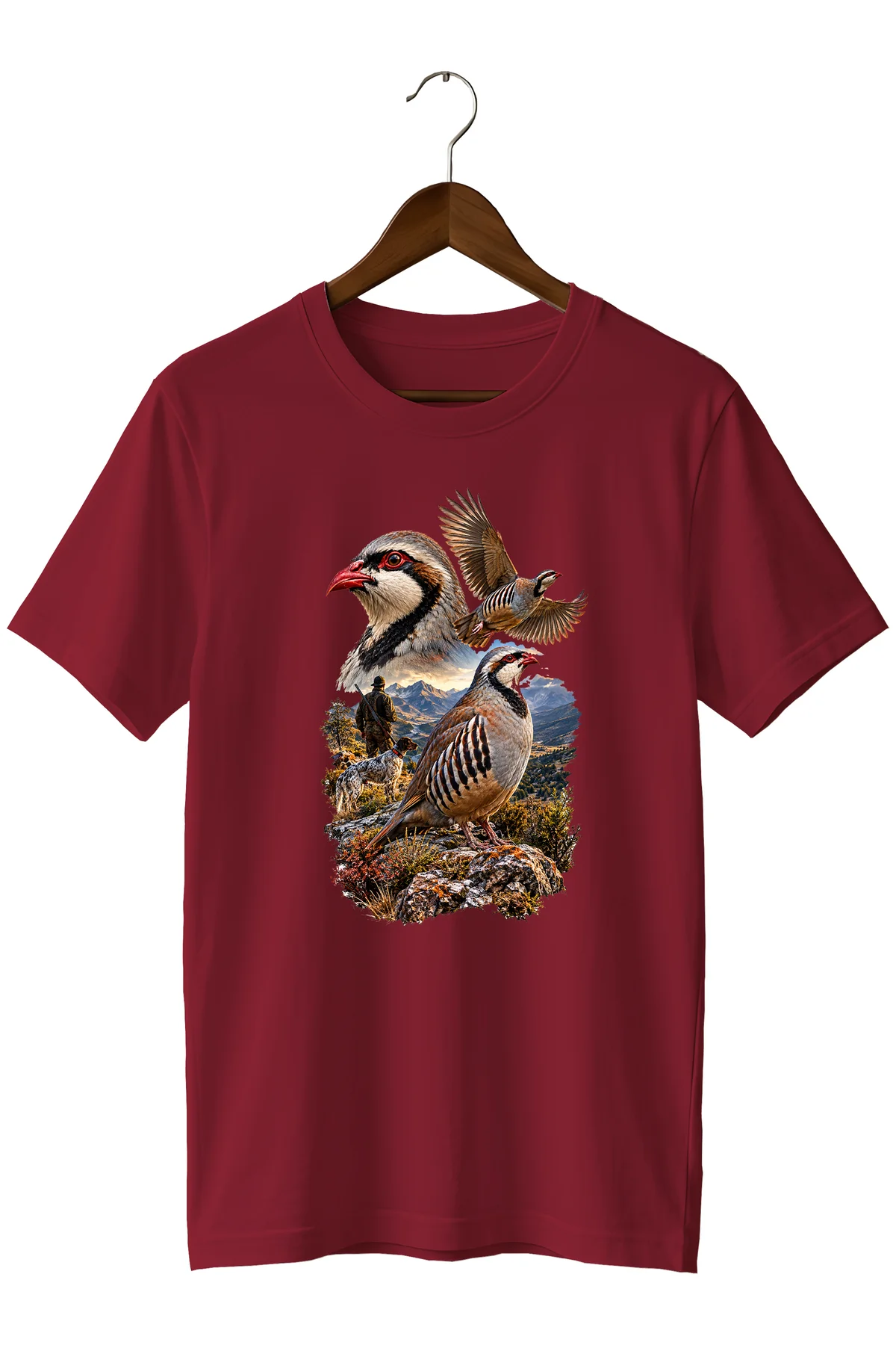 Keklik Baskılı Unisex Regular Kalıp Bisiklet Yaka Avcı Tişörtü