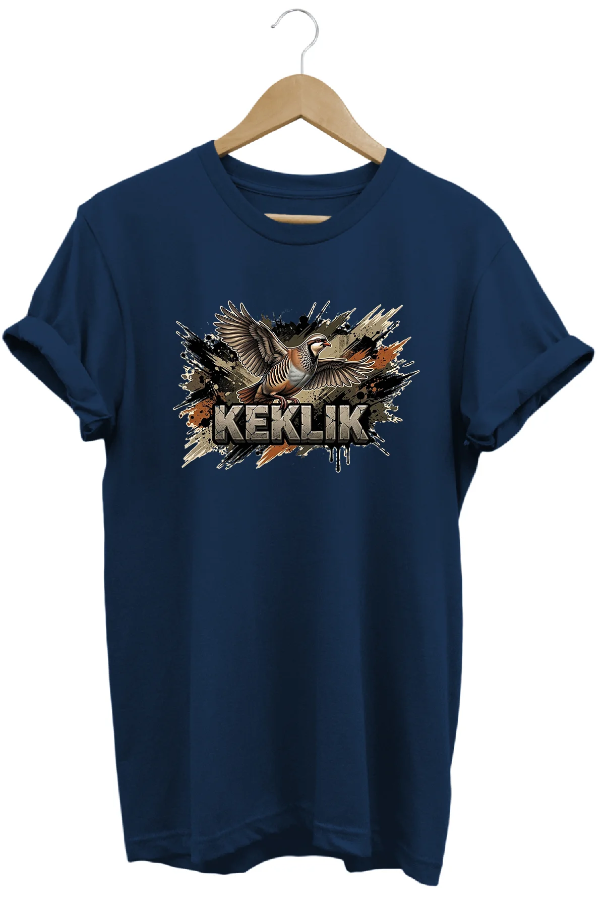 Keklik Grafik Baskılı Bisiklet Yaka Pamuklu Avcı Doğa Tişört