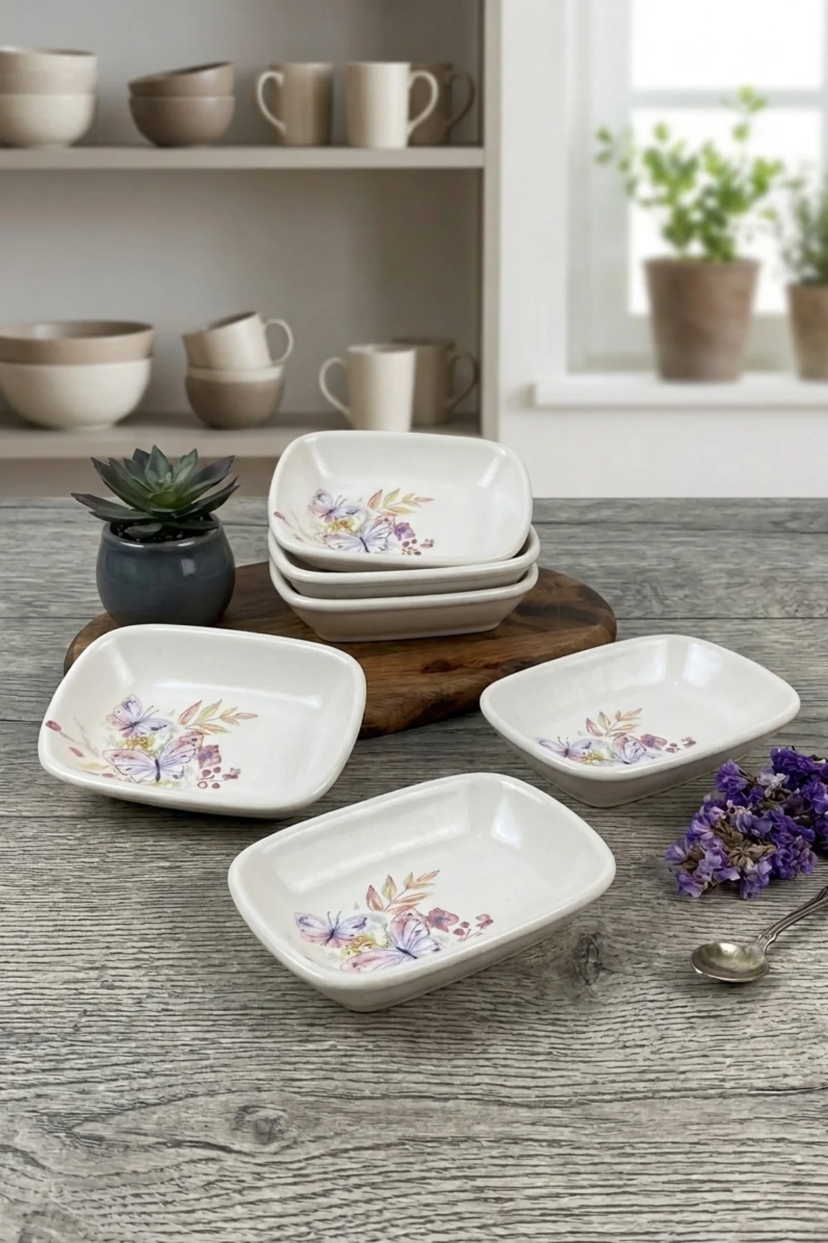 Kelebek Desenli Dikdörtgen Meze Çerezlik / Kahvaltı Kayık 13 Cm 6