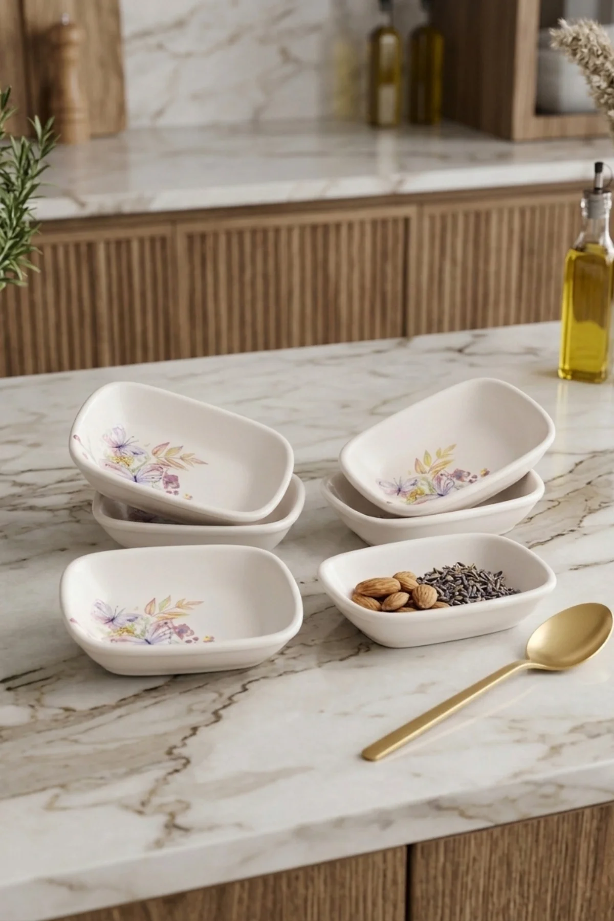 Kelebek Desenli Dikdörtgen Meze Çerezlik / Kahvaltı Kayık 13 Cm 6