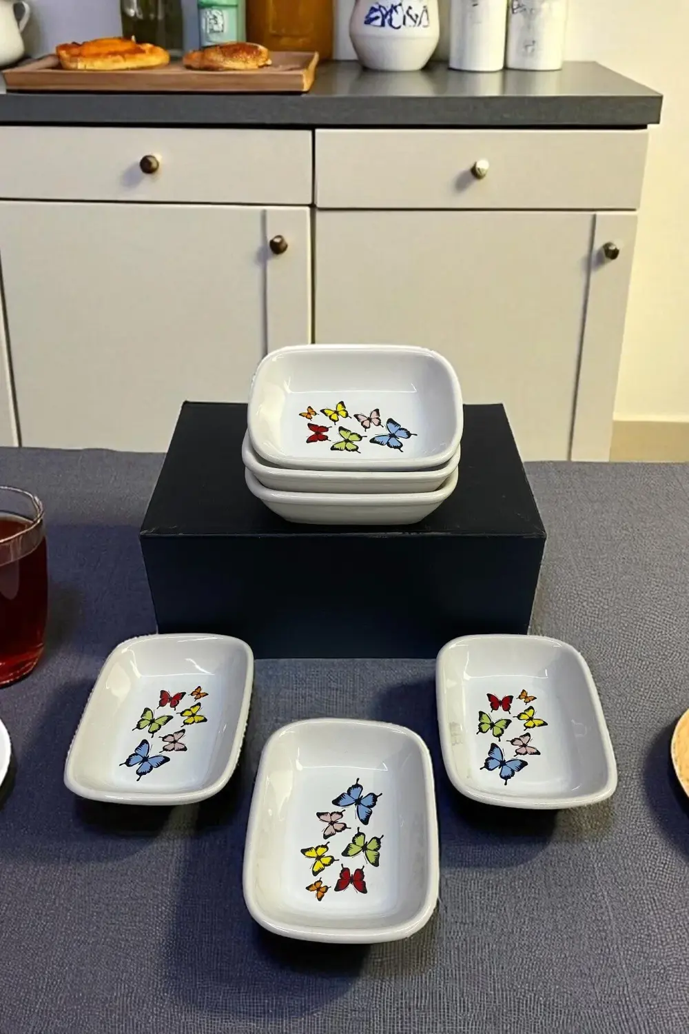 Keramika Kelebek Dikdörtgen Çerezlik / Kayık 13 Cm 6 Adet