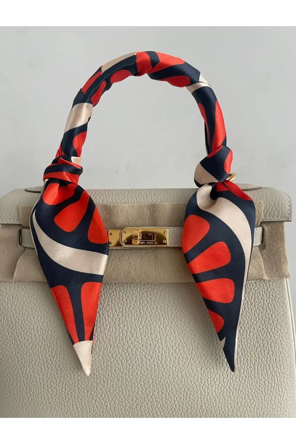 Kelebek Eşarp Çanta, Bileklik ve Saç Turuncu Beyaz Desenli