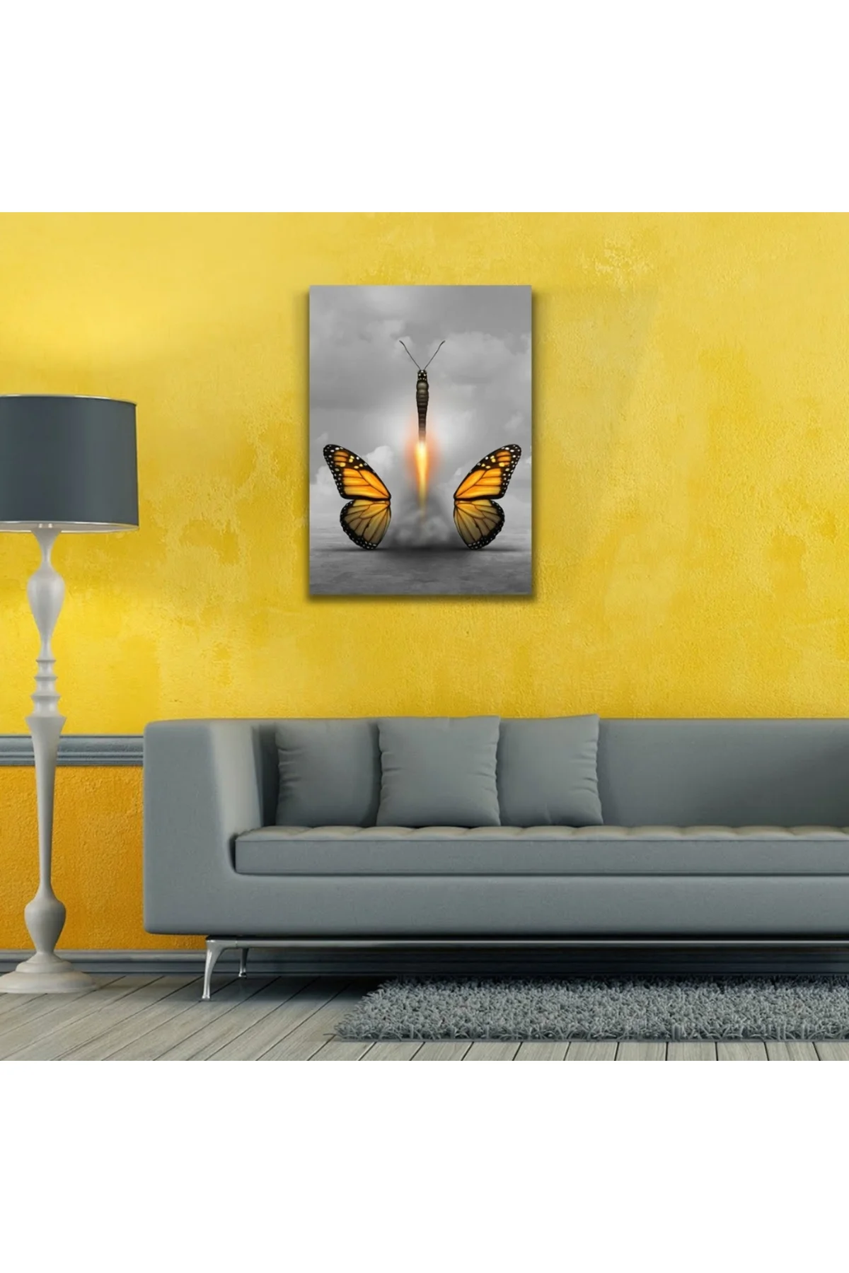 Kelebek Görselli Soyut Çalışma Kanvas Tablo 50 x 70