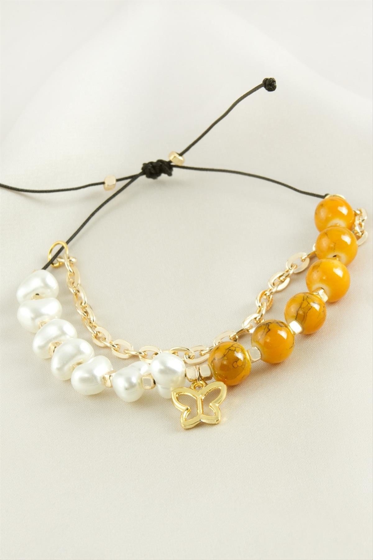 Kelebek İnci Boncuk Zincirli Bileklik