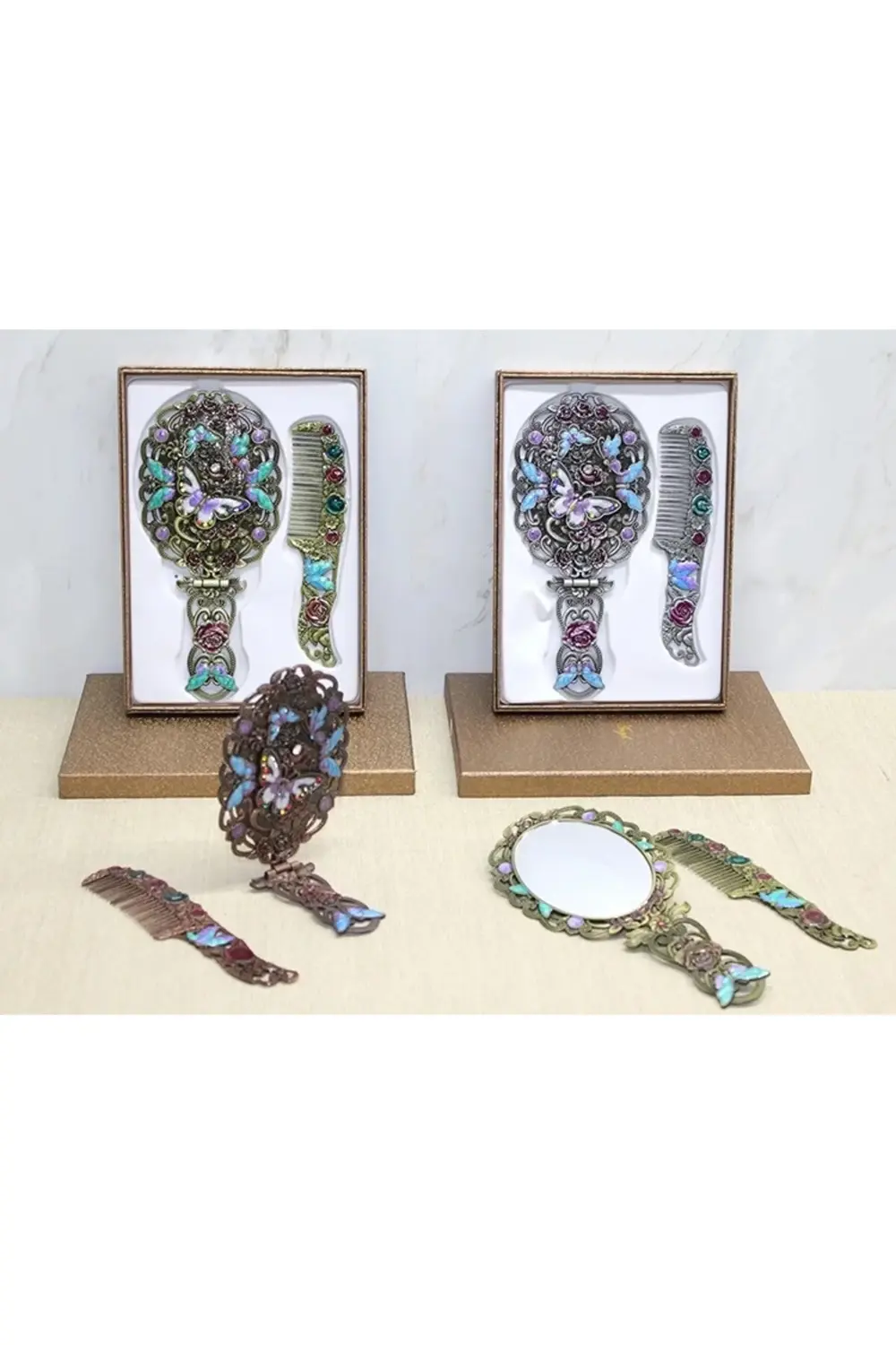 Kelebek Katlanabilir Ayna Ve Tarak Seti Büyük Boy Alk4981