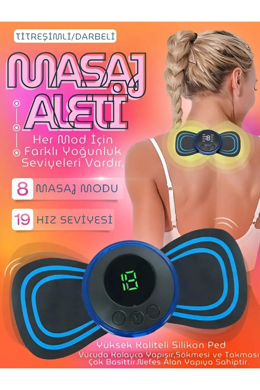 Kelebek Masaj Aleti Bel Sırt Bacak Kol Titreşimli Masaj Pedi Şarj