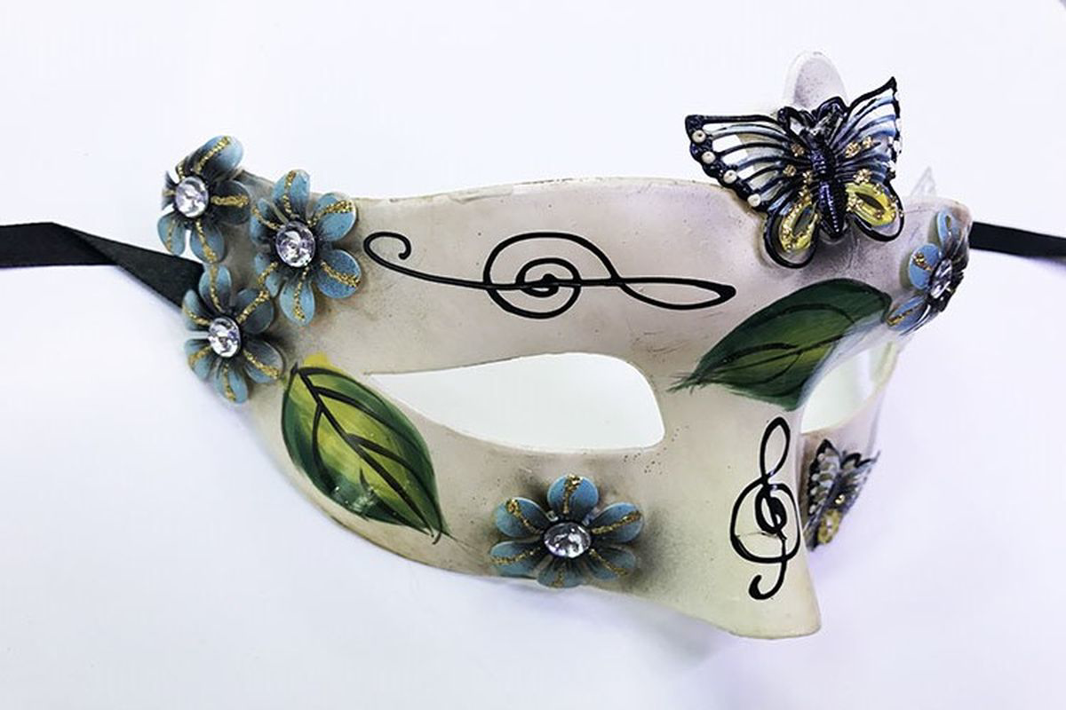 Kelebek ve Çiçek İşlemeli Venedik Maskesi Siyah Renk 10x18 cm Tdr