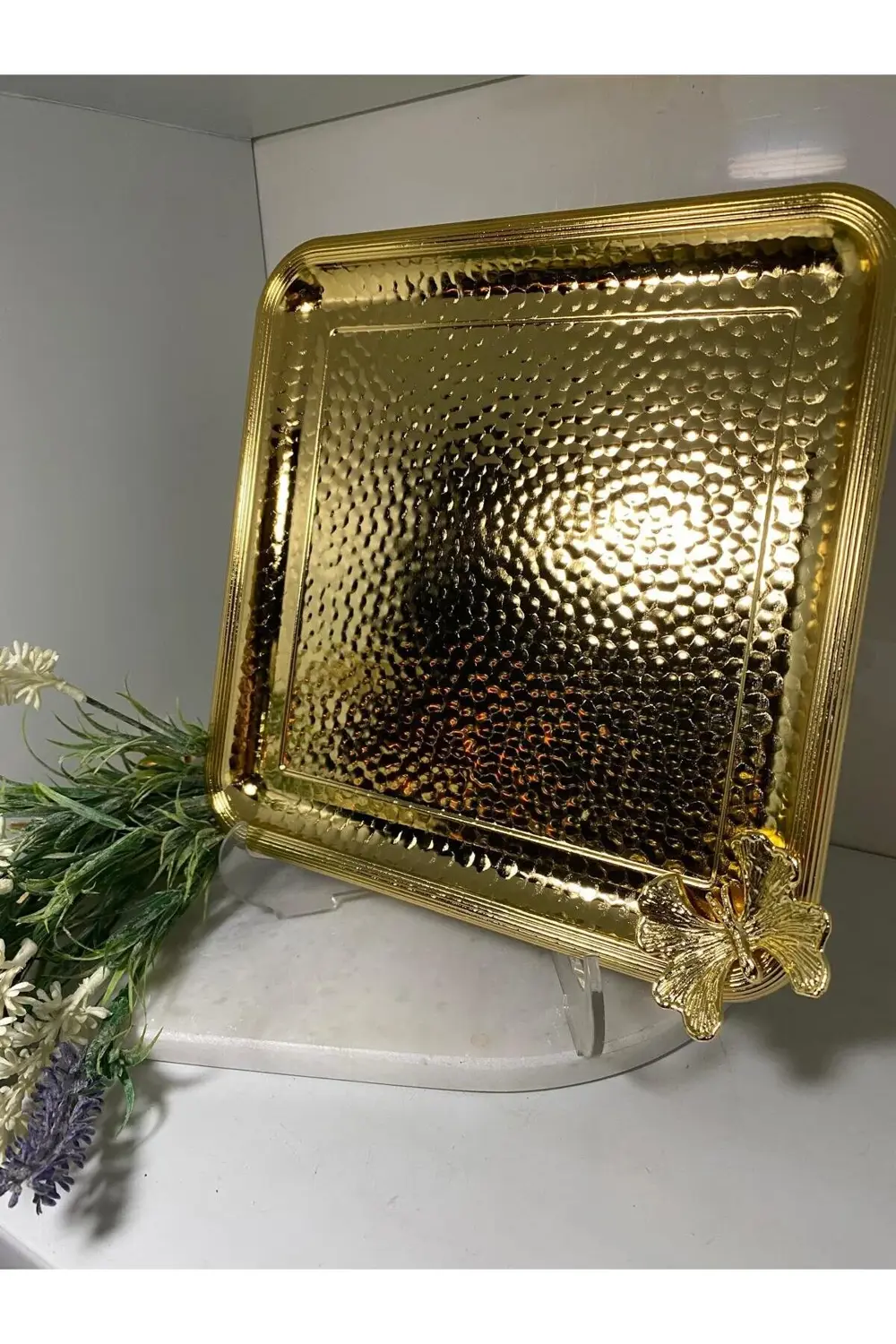 Kelebekli Metal Gold Sunum Tepsisi