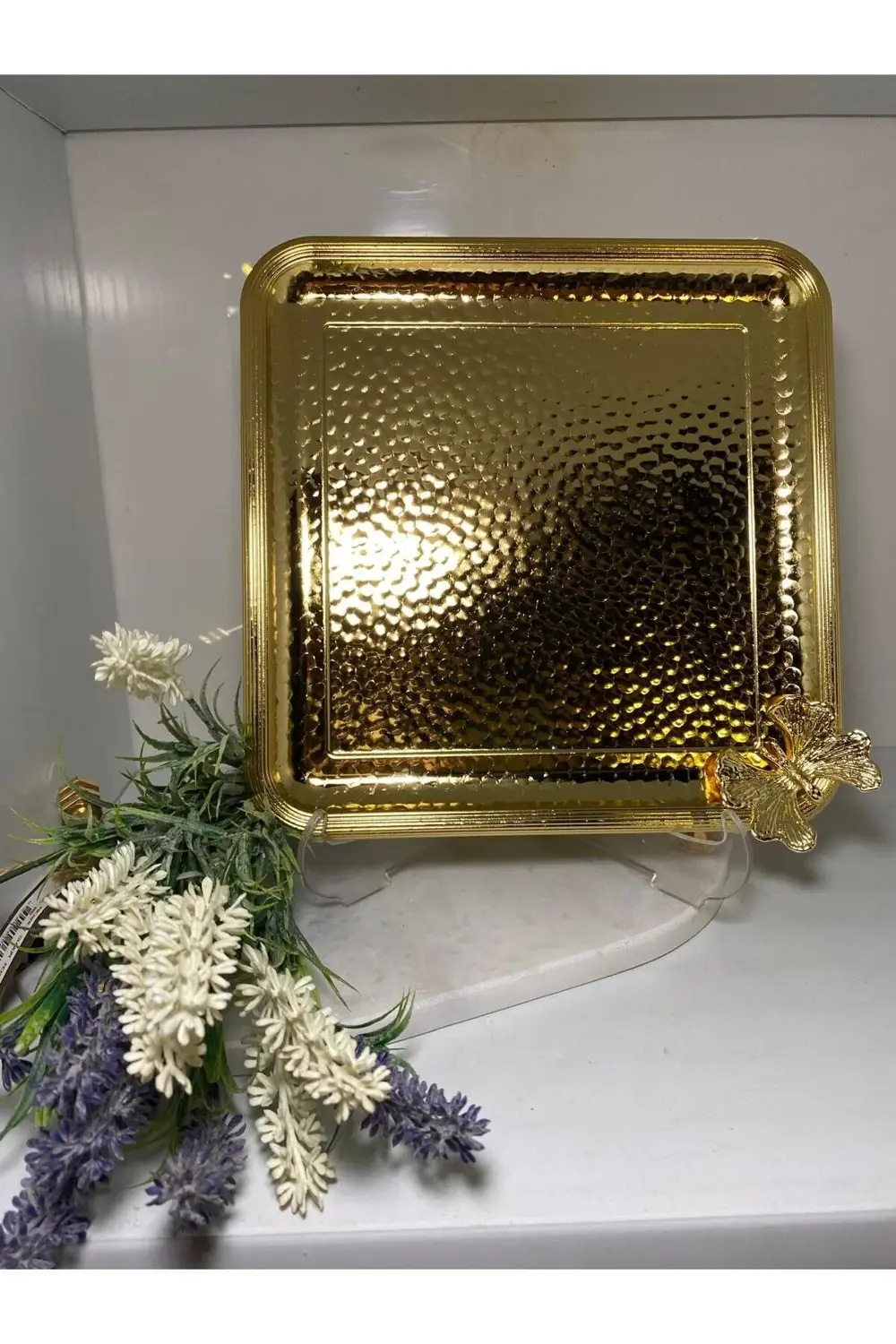 Kelebekli Metal Gold Sunum Tepsisi