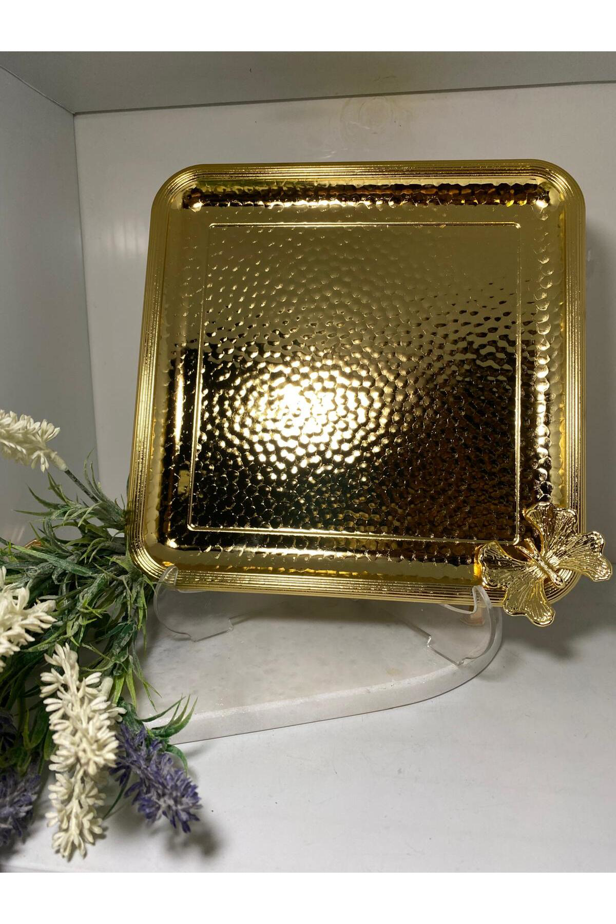 Elif Aksesuar Kelebekli Metal Gold Sunum Tepsisi