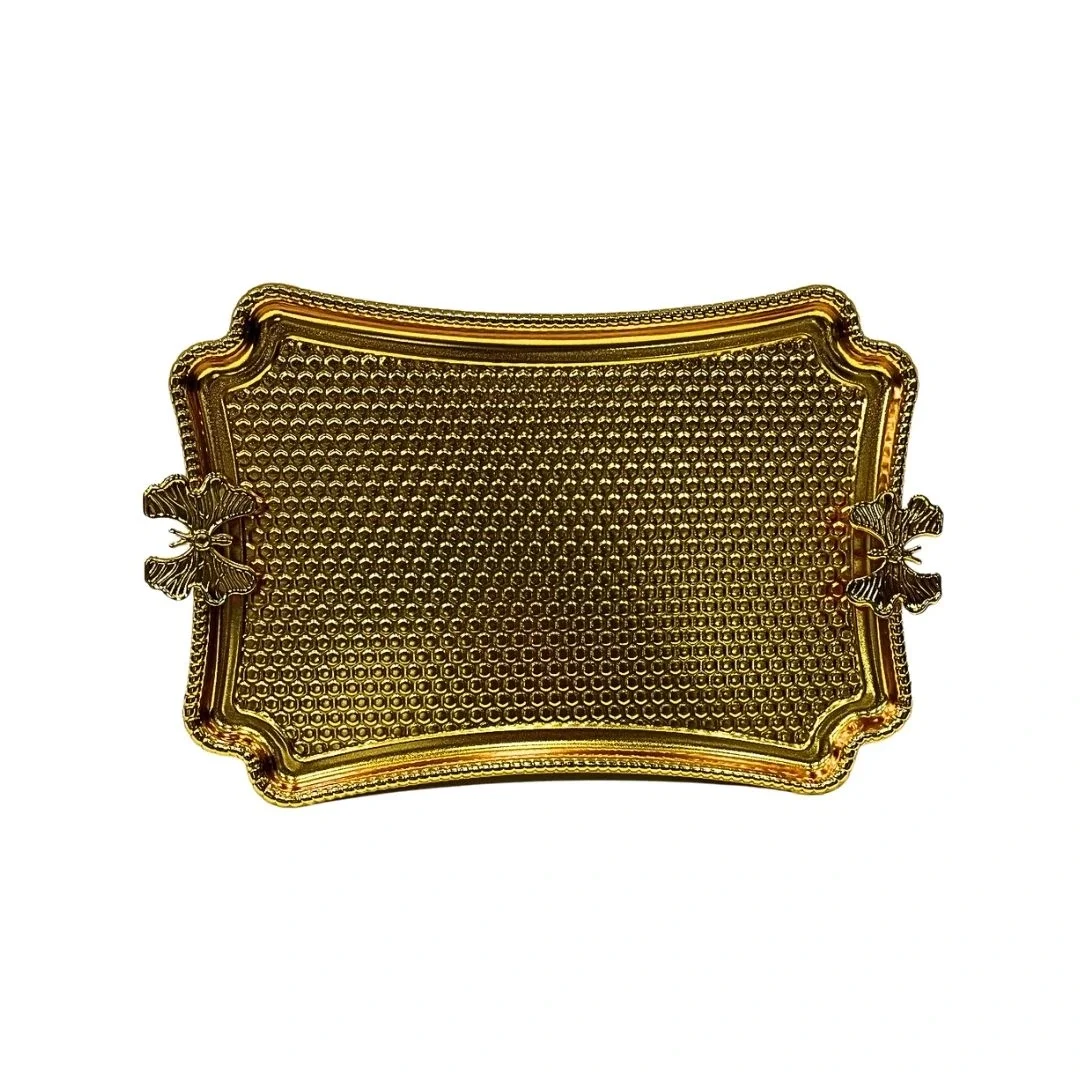 Kelebekli Metal Gold Küçük Dikdörtgen Tepsi Fiyatı, Yorumları ve Özellikleri