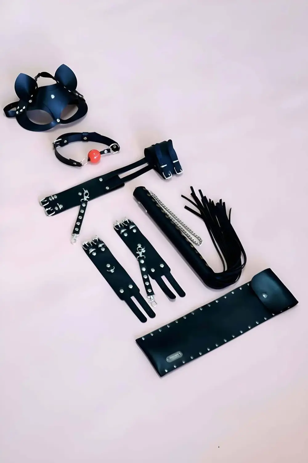 Pilelistore Kelepçe Kırbaç Set, 5'Li Set, El - Ayak Kelepçesi, Maske, Ağız To