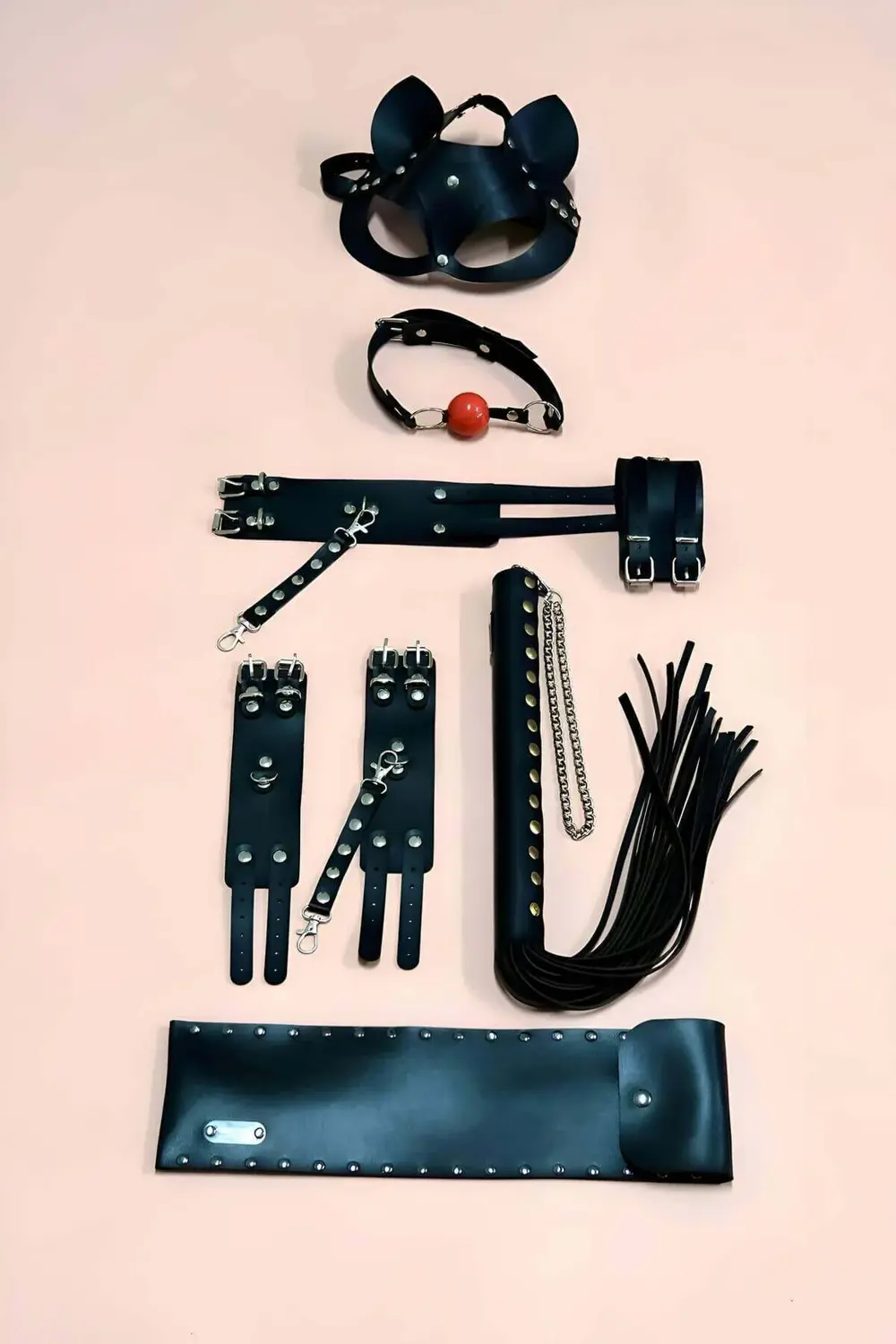 Pilelistore Kelepçe Kırbaç Set, 5'Li Set, El - Ayak Kelepçesi, Maske, Ağız To