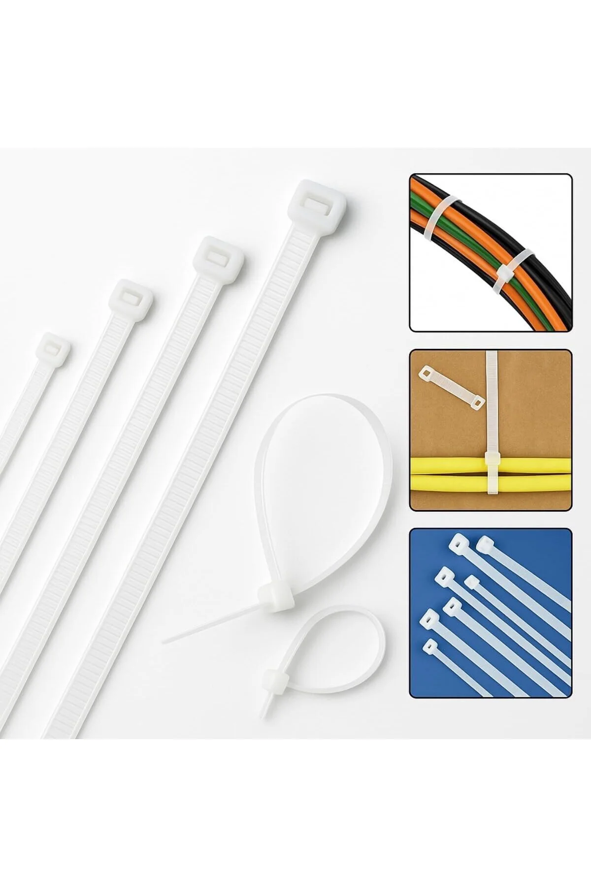 Kelepçe Seti Beyaz 100 Adet 15 cm - Naylon Kablo Bağı 150 mm (3,6