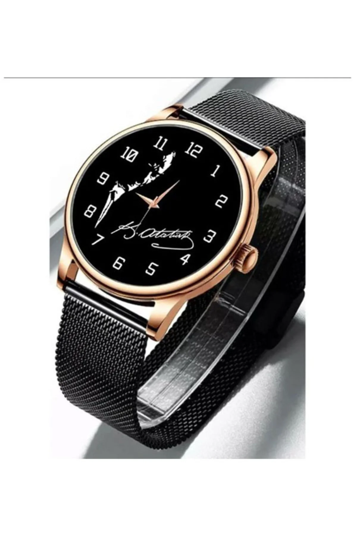 Kemal Atatürk Imzalı Siyah Rose Hasır Kordon Erkek Kol Saati