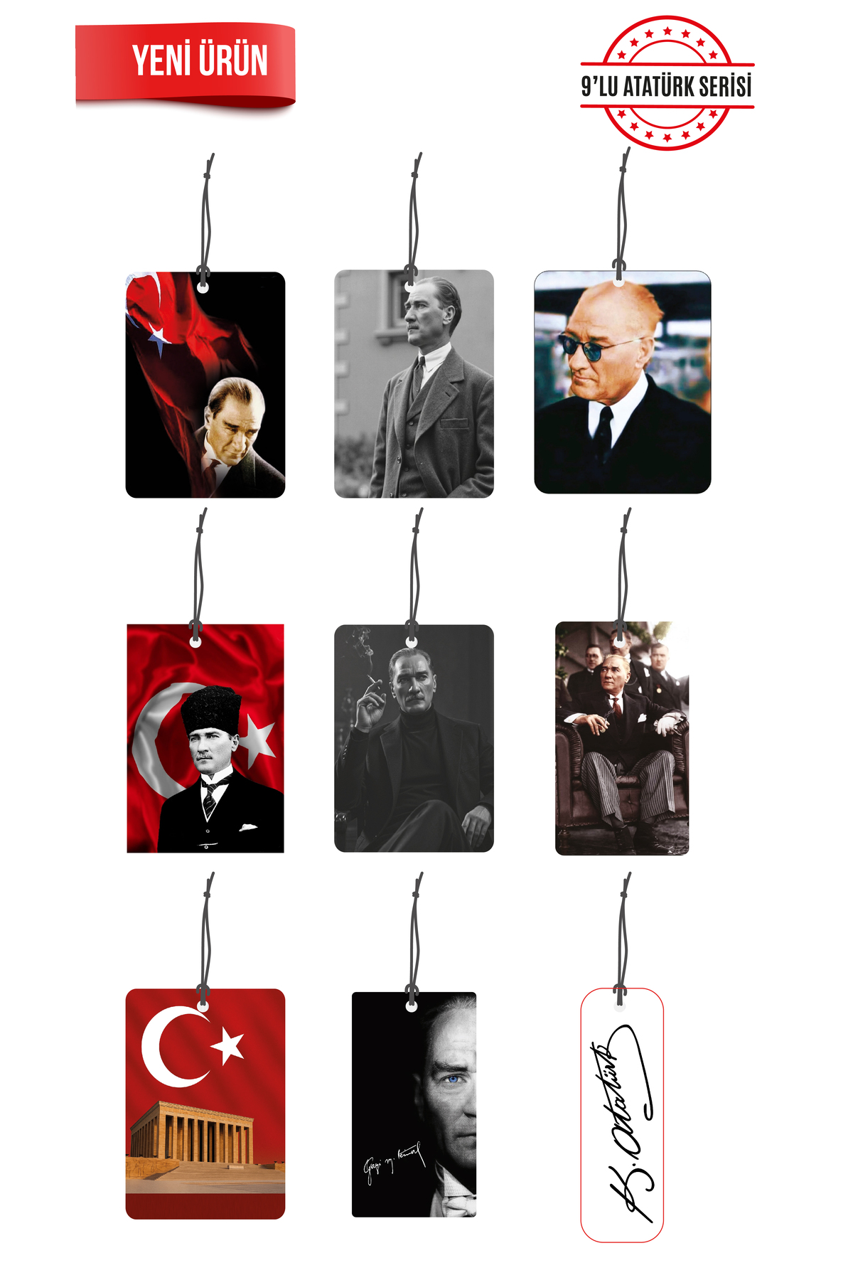 Kemal Atatürk Serisi 9'lu Karma Dekoratif Oto Kokusu Ve Oto Akses