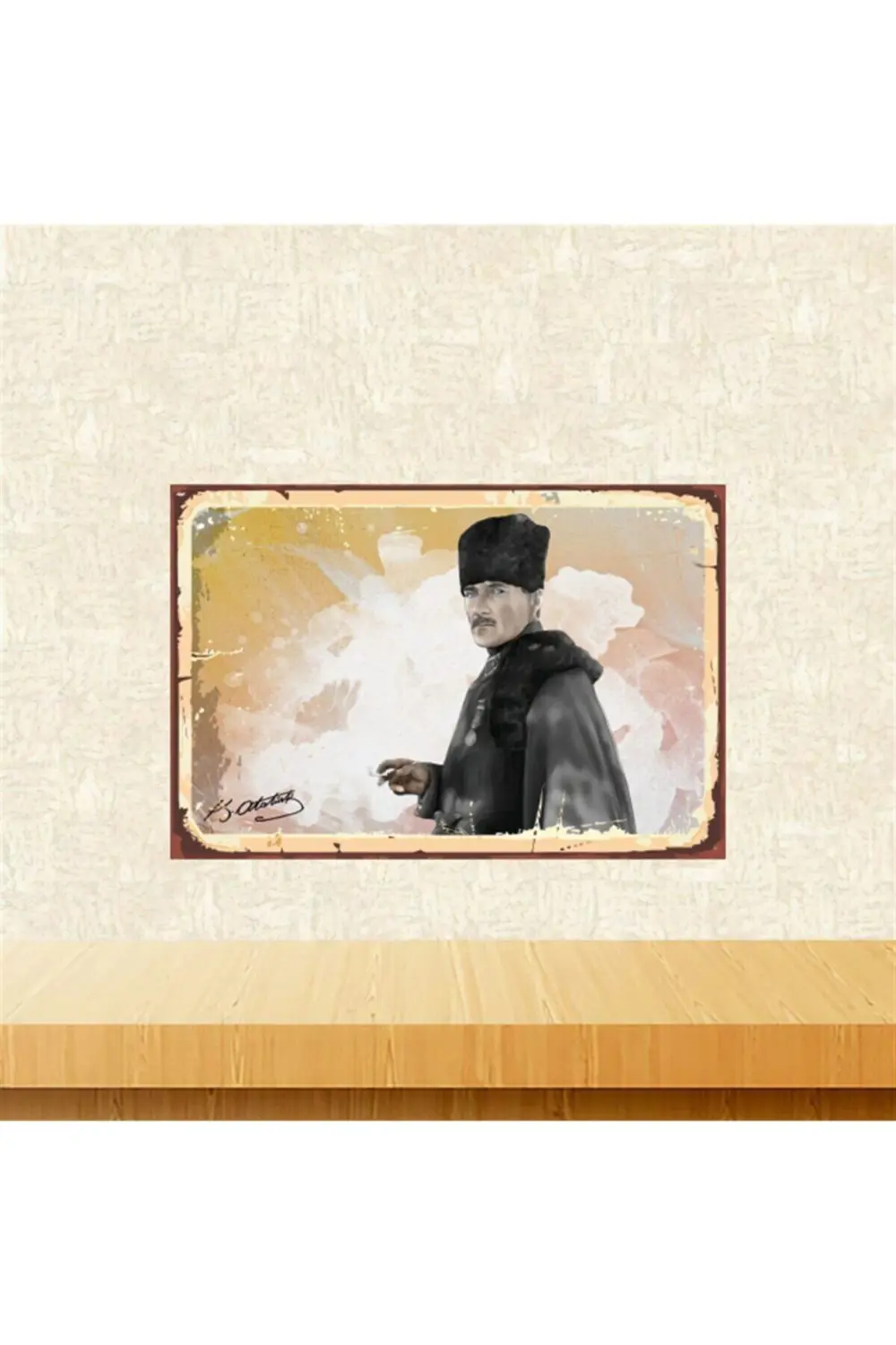 Kemal Atatürk Tasarımlı 20-30 Cm Retro Ahşap Tablo Tkfx5421