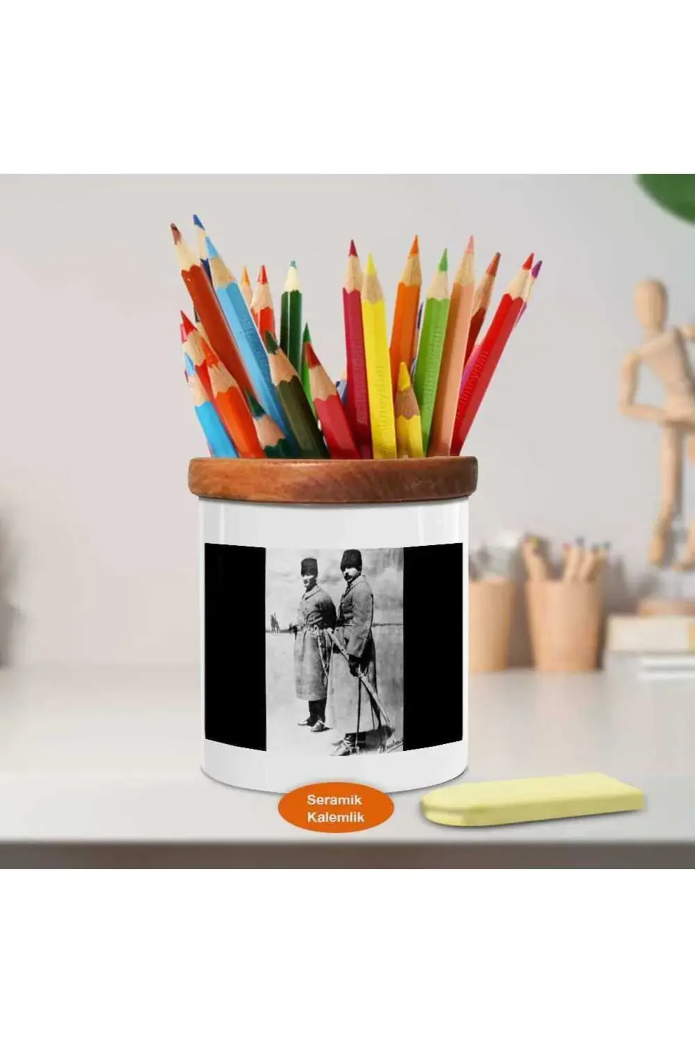 Kemal Paşayla Konuşan Ismet Inönü Ahşap Seramik Kalemlik -a1135)