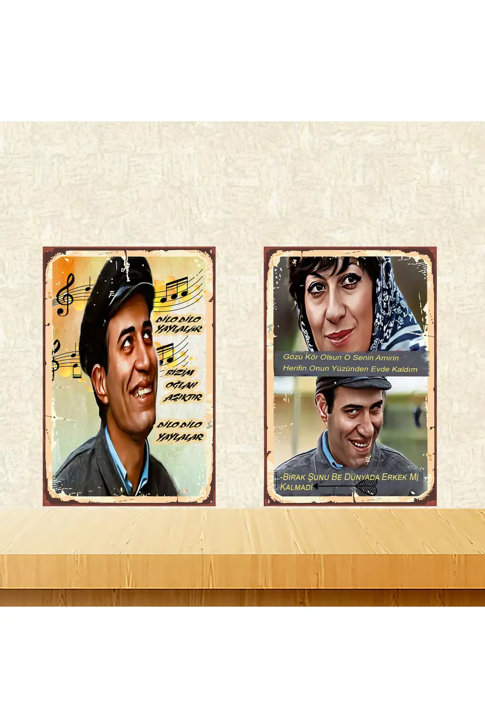 Kemal Sunal Ayşen Gruda Temalı 20 x 30 CM MDF Ahşap Duvar Tablosu