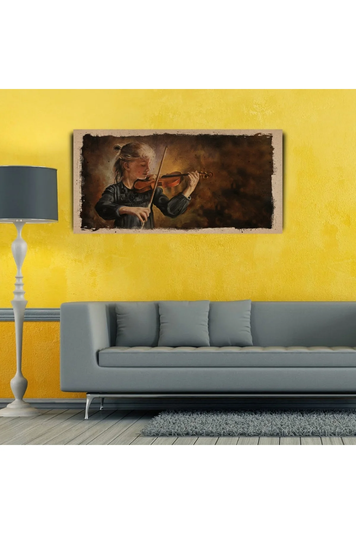 Keman Çalan Kız , Yağlı Boya Kanvas Tablo 60 x 120