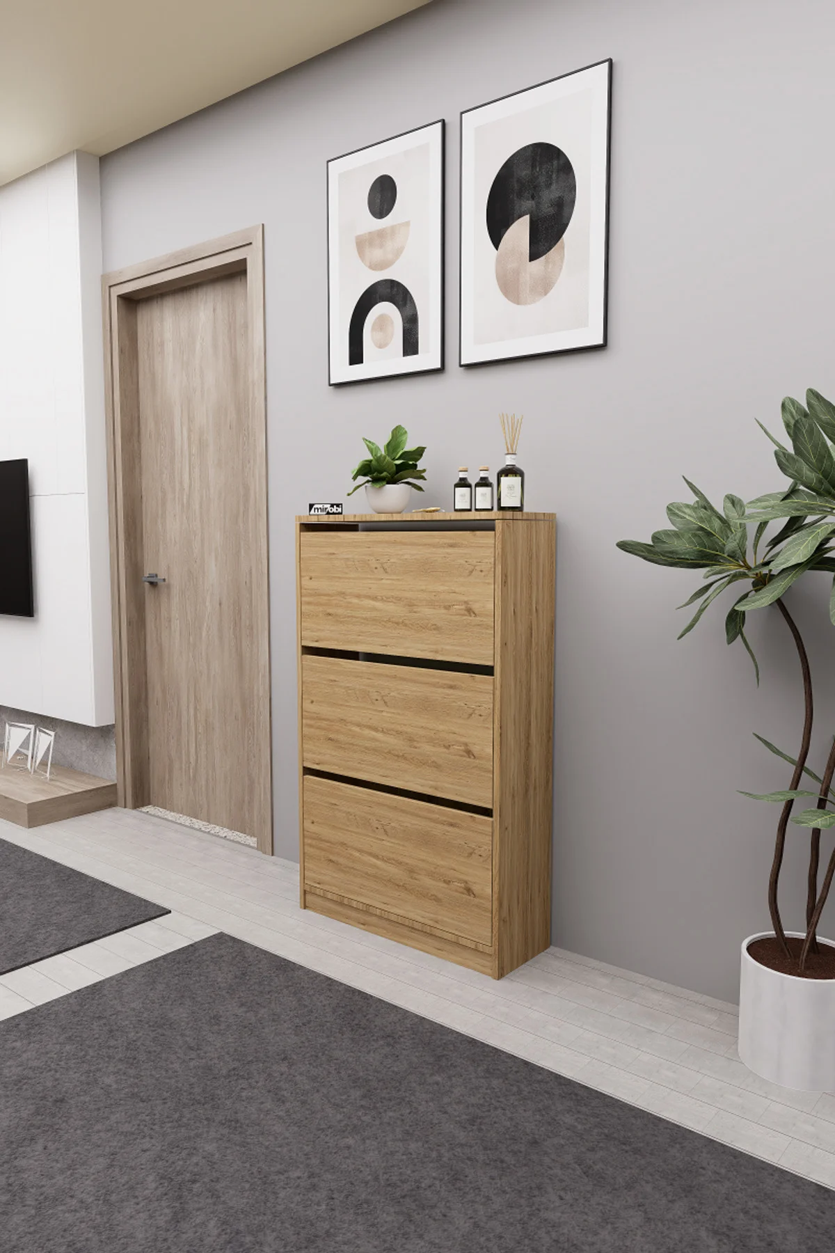 Kembe 3 Bölmeli Açılır Modern Dekoratif Ayakkabılık Çam