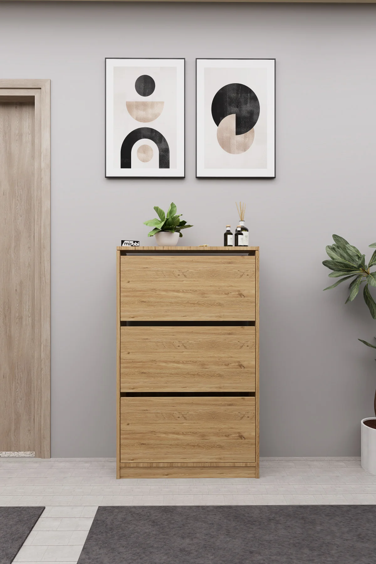 Kembe 3 Bölmeli Açılır Modern Dekoratif Ayakkabılık Çam