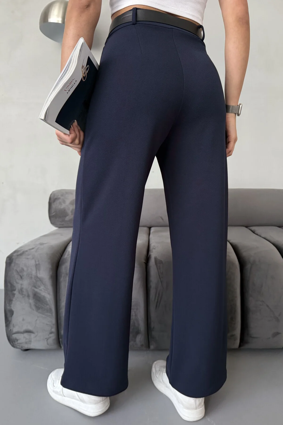 Kemer Detaylı Likralı Palazzo Pantolon