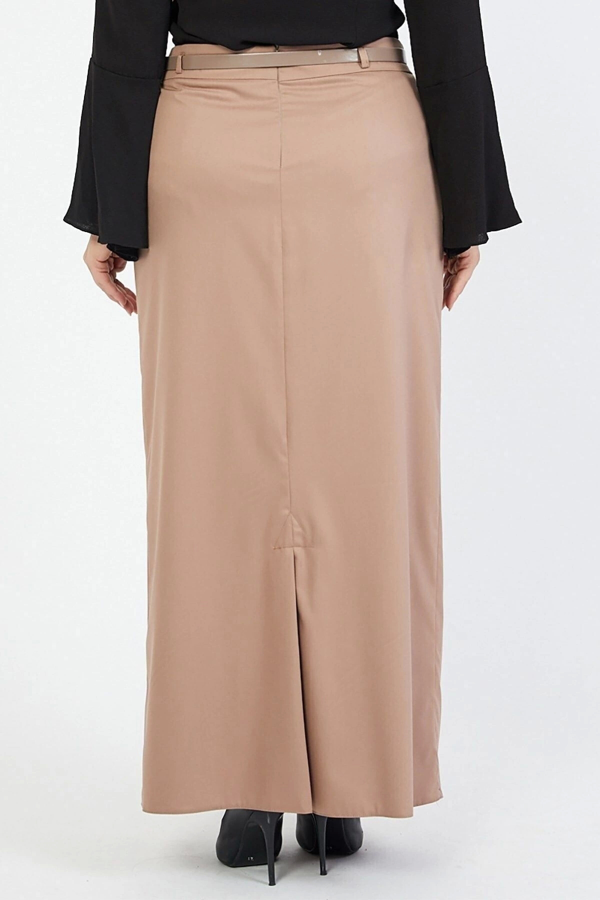 Kadın Kemerli Lacivert Büyük Beden Dokuma Kumaş Etek 1580-100