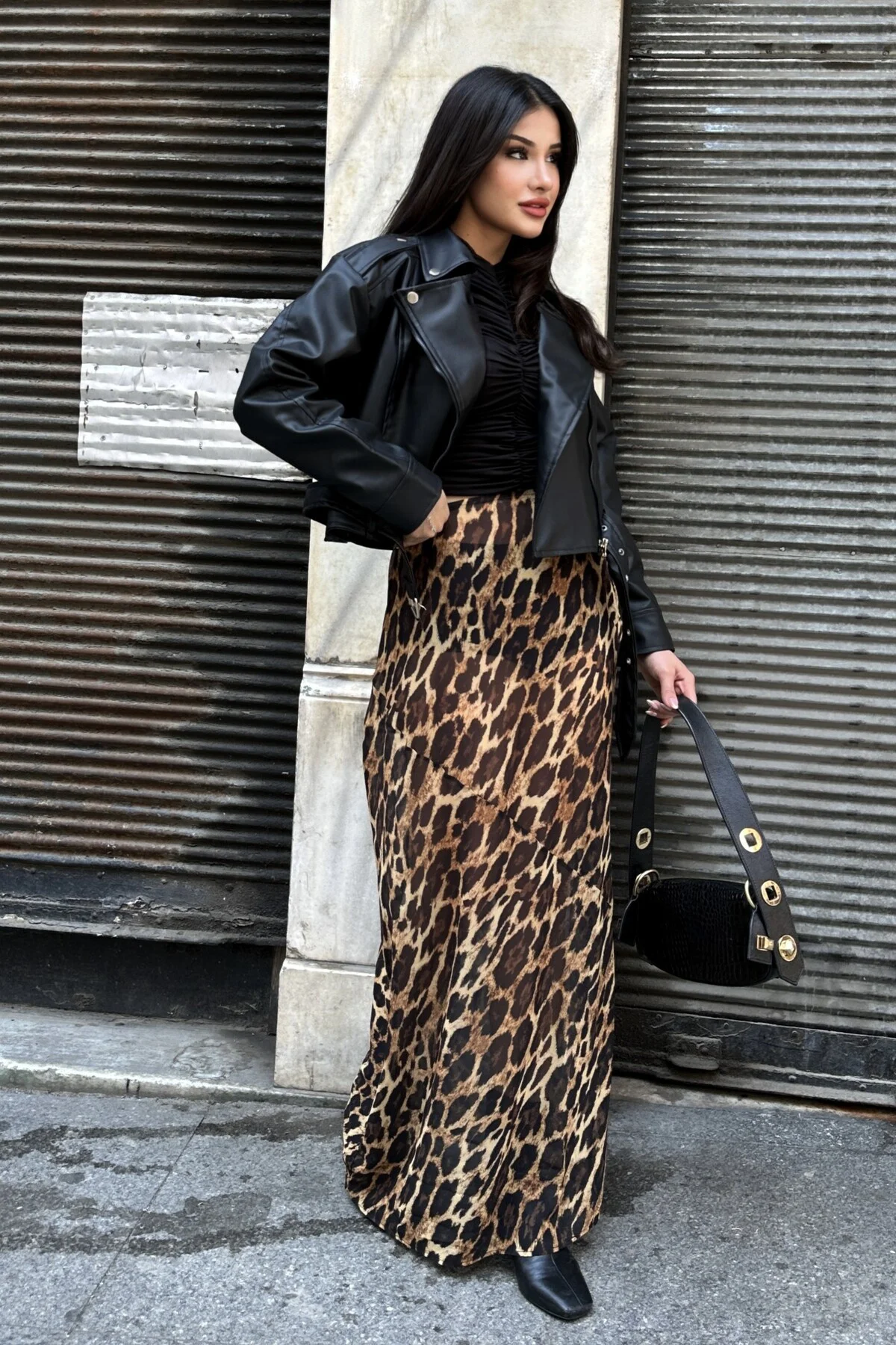 Kemerli Oversize Crop Deri Ceket