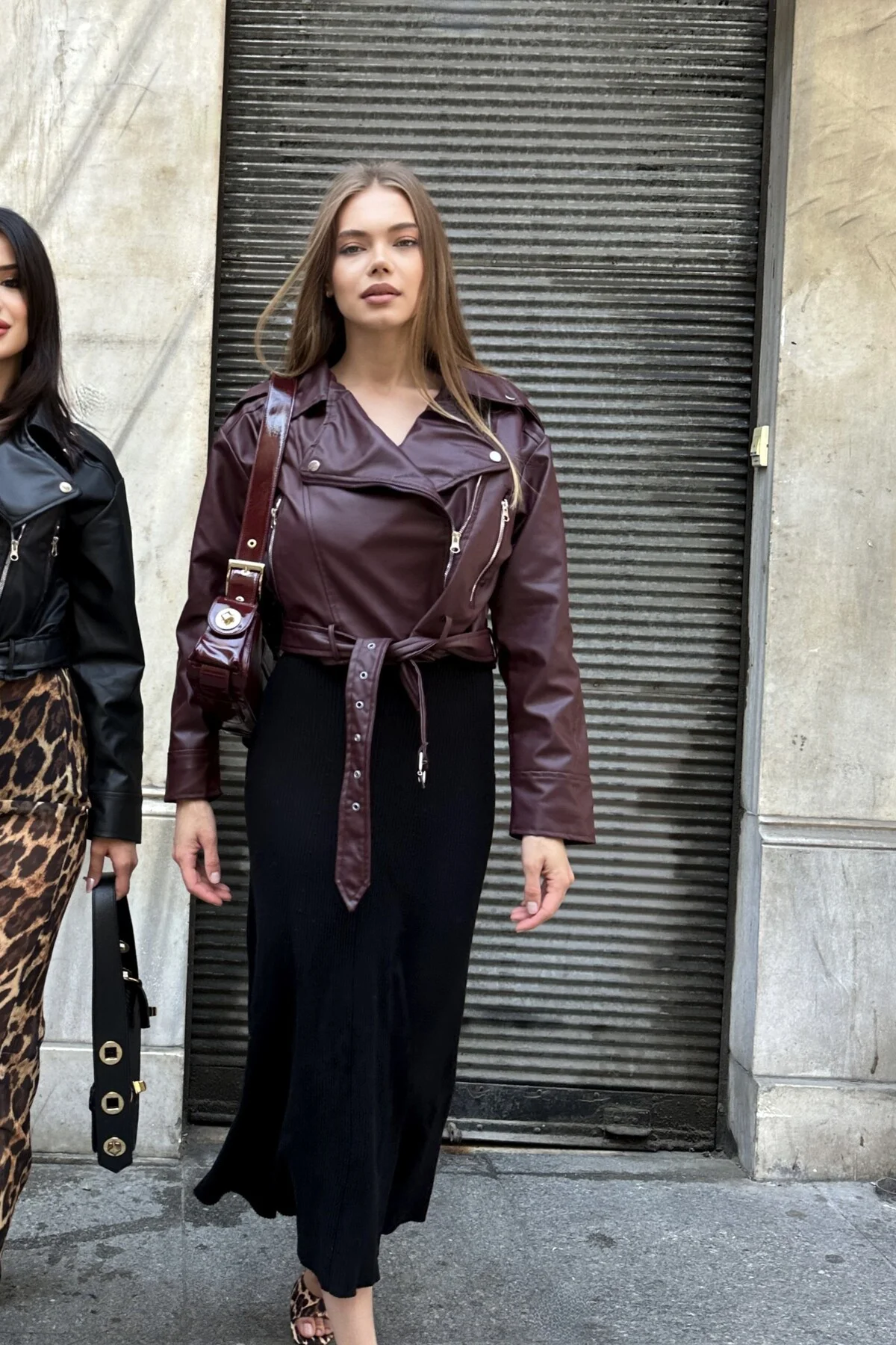 Kemerli Oversize Crop Deri Ceket