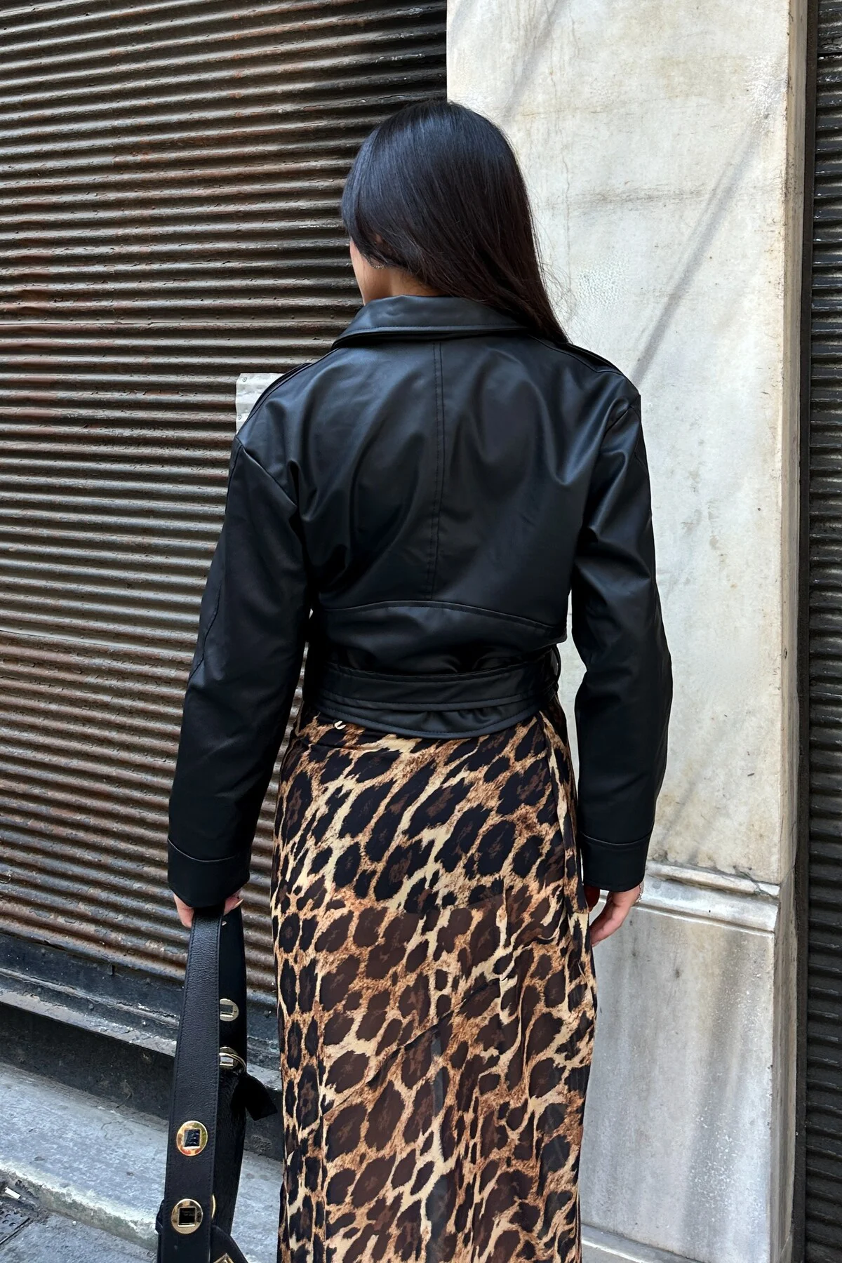 Kemerli Oversize Crop Deri Ceket