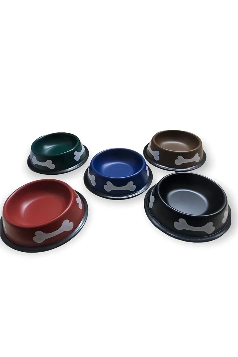 Kemik Desenli Metal Kedi Köpek Mama Kabı Paslanmaz Çelik 16 cm Su
