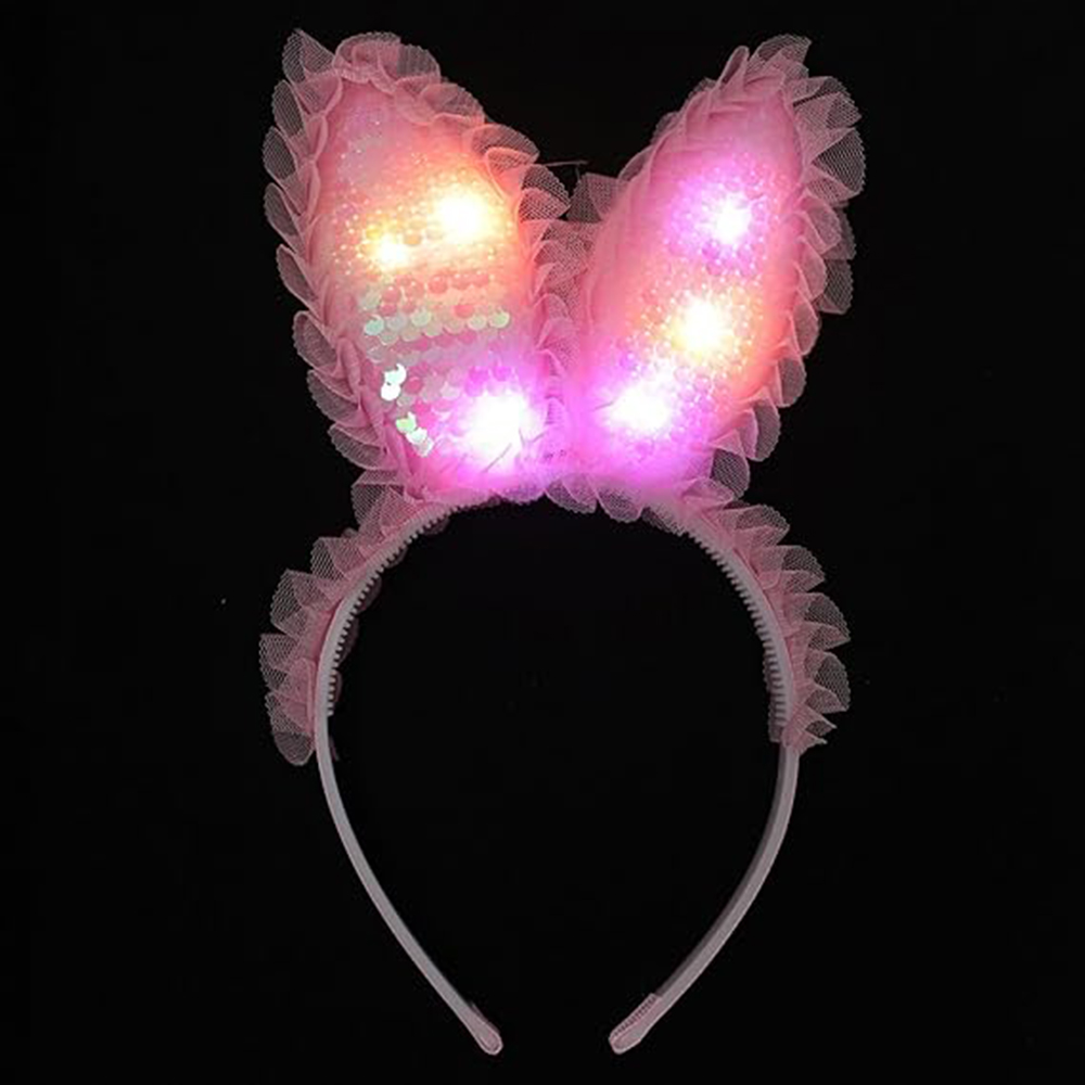 Kenarları Dantelli Pembe Pullu Payetli Led Işıklı Tavşan Kulak Ta Kenarları Dantelli Pembe Pullu Payetli Led Işıklı Tavşan Kulak Ta