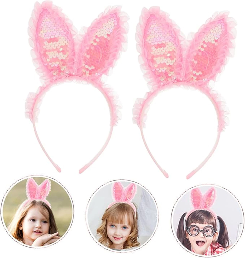 Kenarları Dantelli Pembe Pullu Payetli Led Işıklı Tavşan Kulak Ta