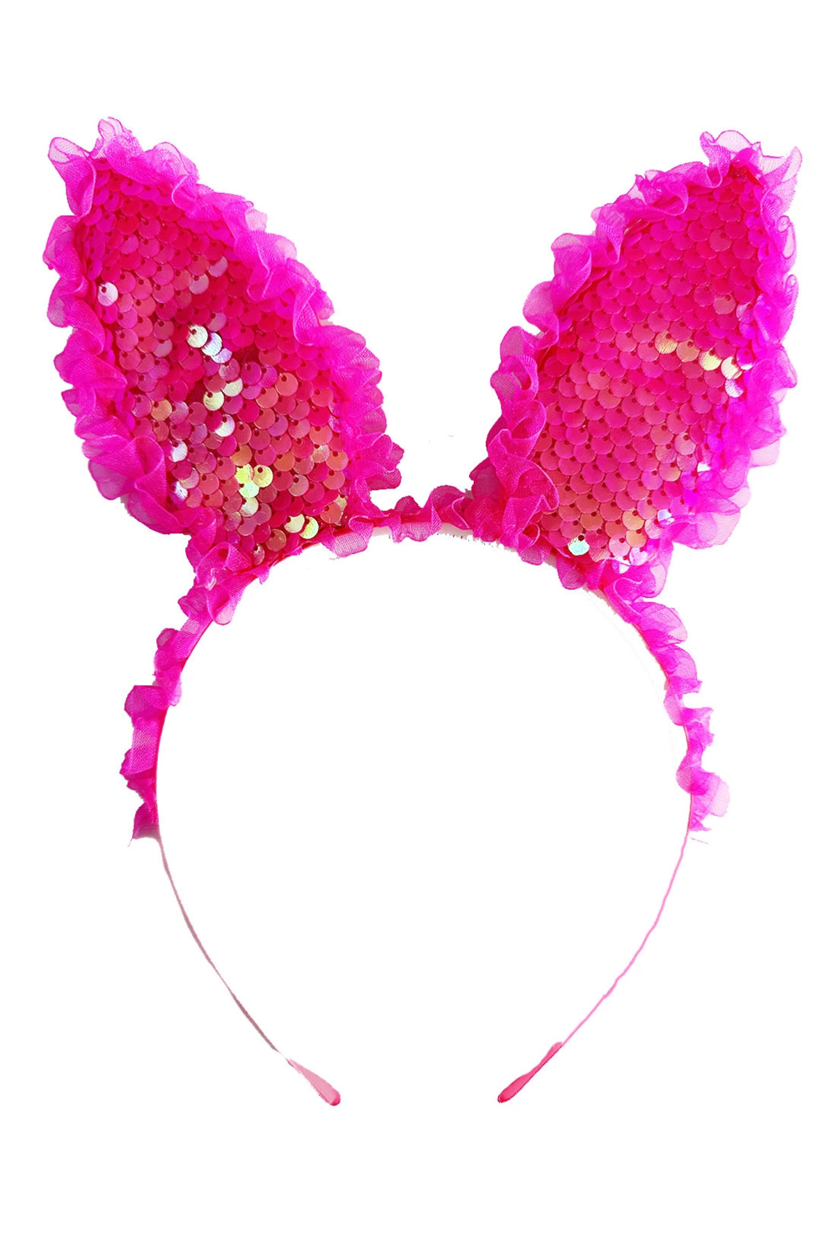 Kenarları Dantelli Fuşya Pullu Payetli Led Işıklı Tavşan Kulak 23