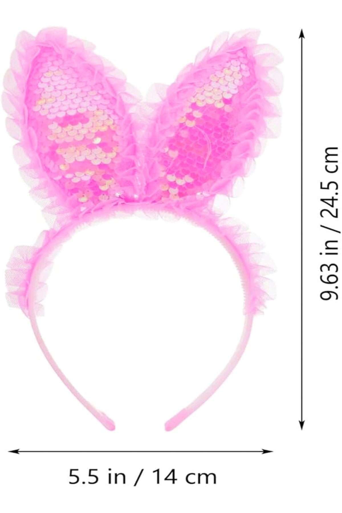 Kenarları Dantelli Fuşya Pullu Payetli Led Işıklı Tavşan Kulak Ta